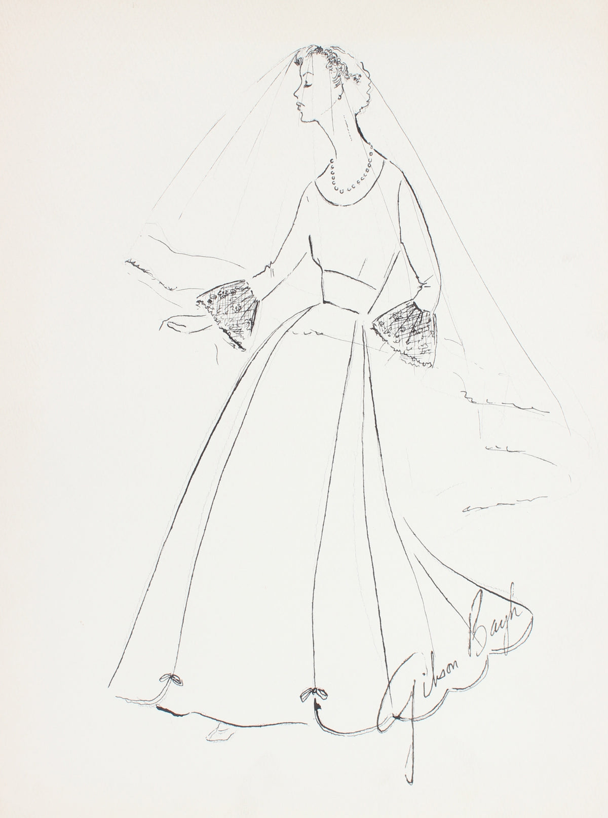 Vintage Wedding Dress&lt;br&gt; Gouache &amp; Ink Fashion Illustration&lt;br&gt;&lt;br&gt;#26256