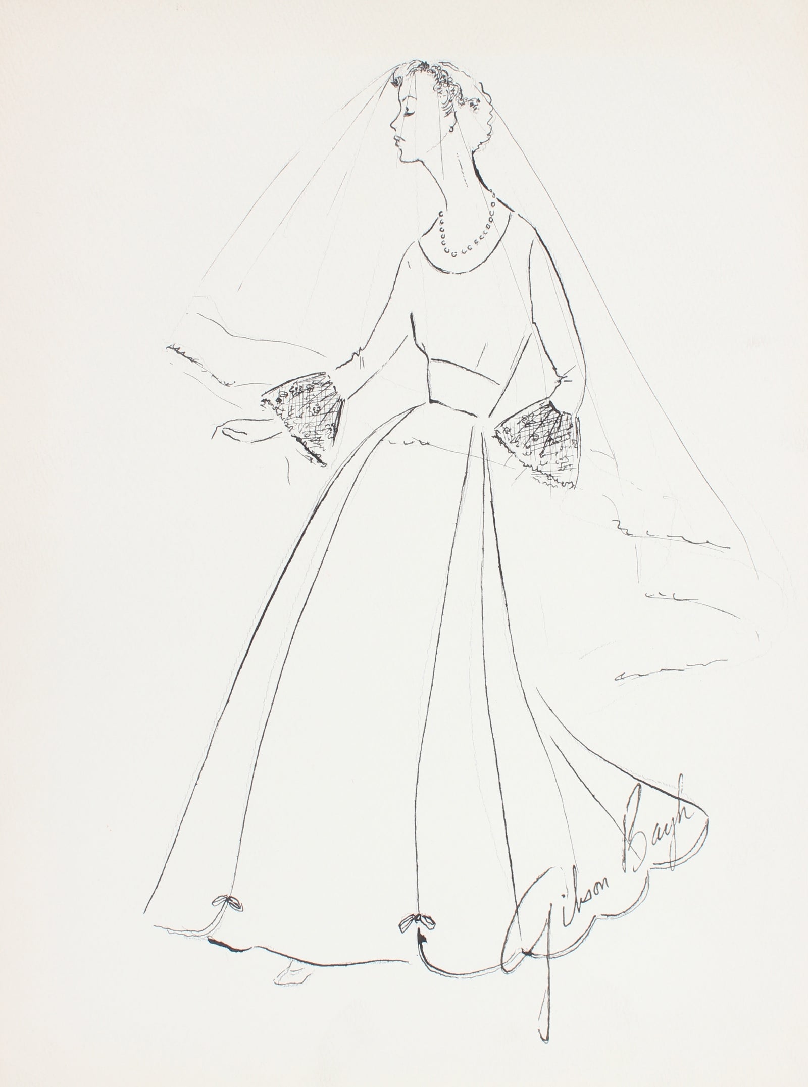 Vintage Wedding Dress<br> Gouache & Ink Fashion Illustration<br><br>#26256
