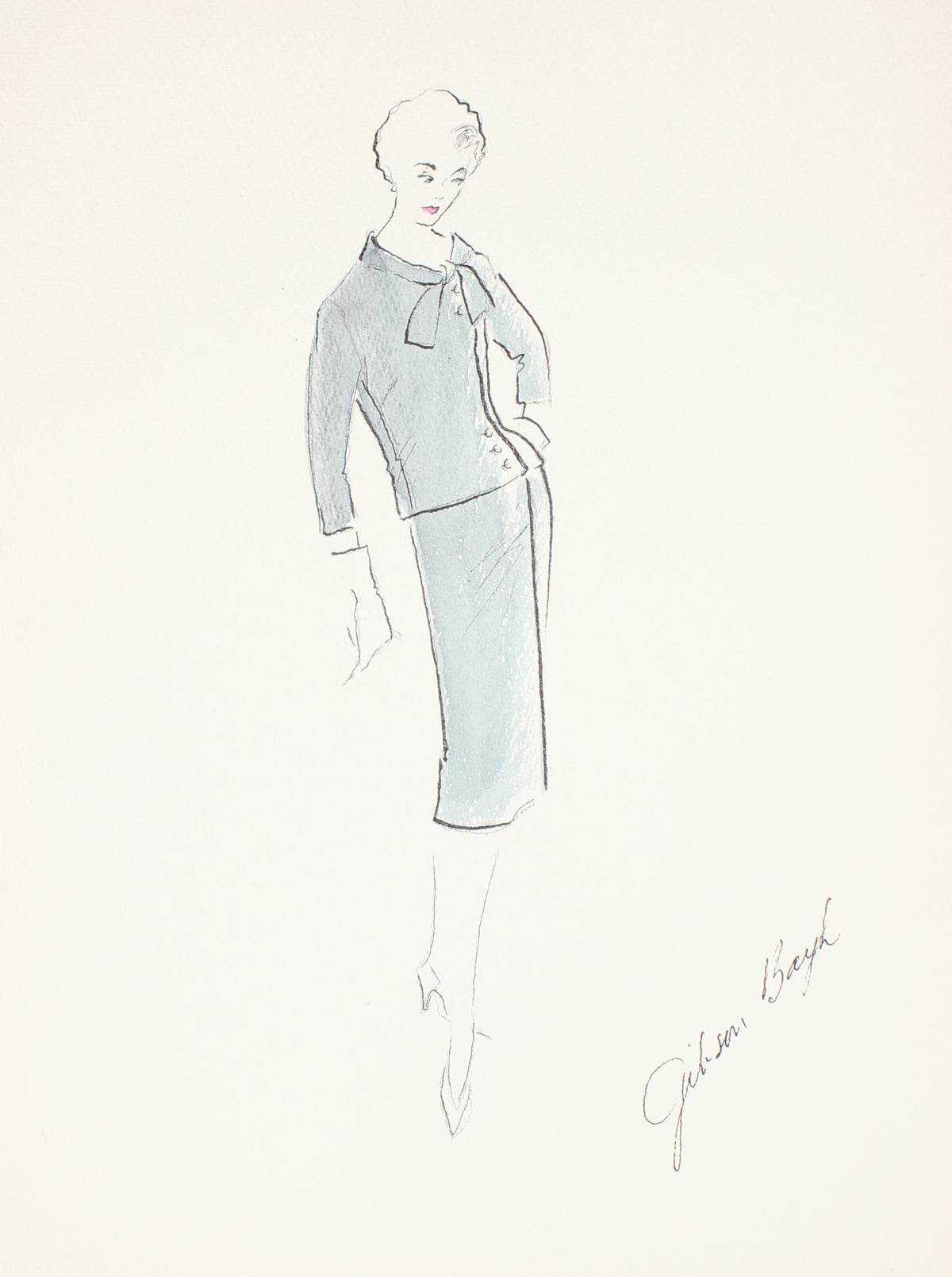 Pencil Skirt With Matching Jacket&lt;br&gt; Gouache &amp; Ink Fashion Illustration&lt;br&gt;&lt;br&gt;#26542