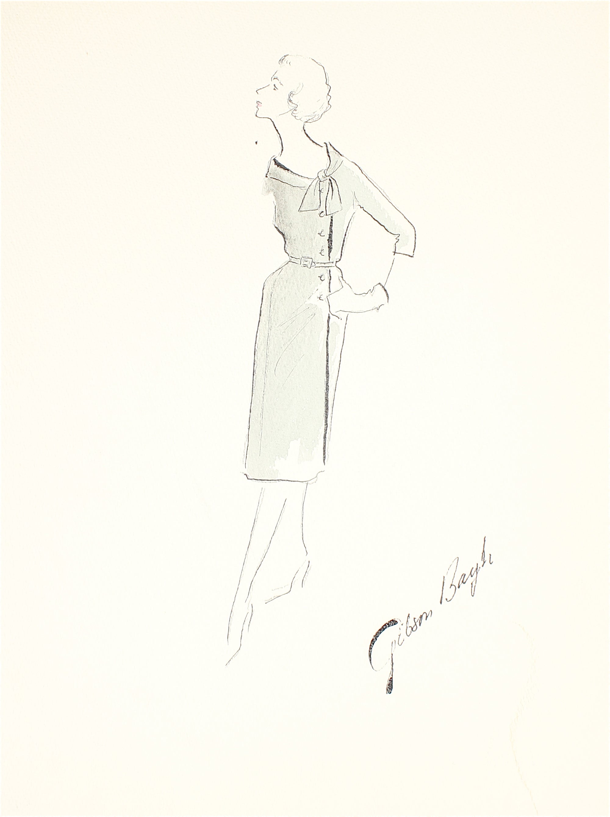 Woman in Dress with Ascot<br>1950s Fashion Illustration<br><br>#26544