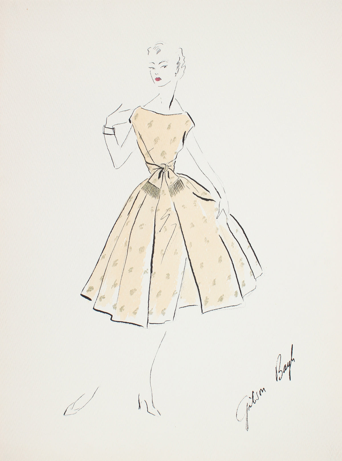 Yellow Teacup Dress&lt;br&gt; Gouache &amp; Ink Fashion Illustration&lt;br&gt;&lt;br&gt;#26946