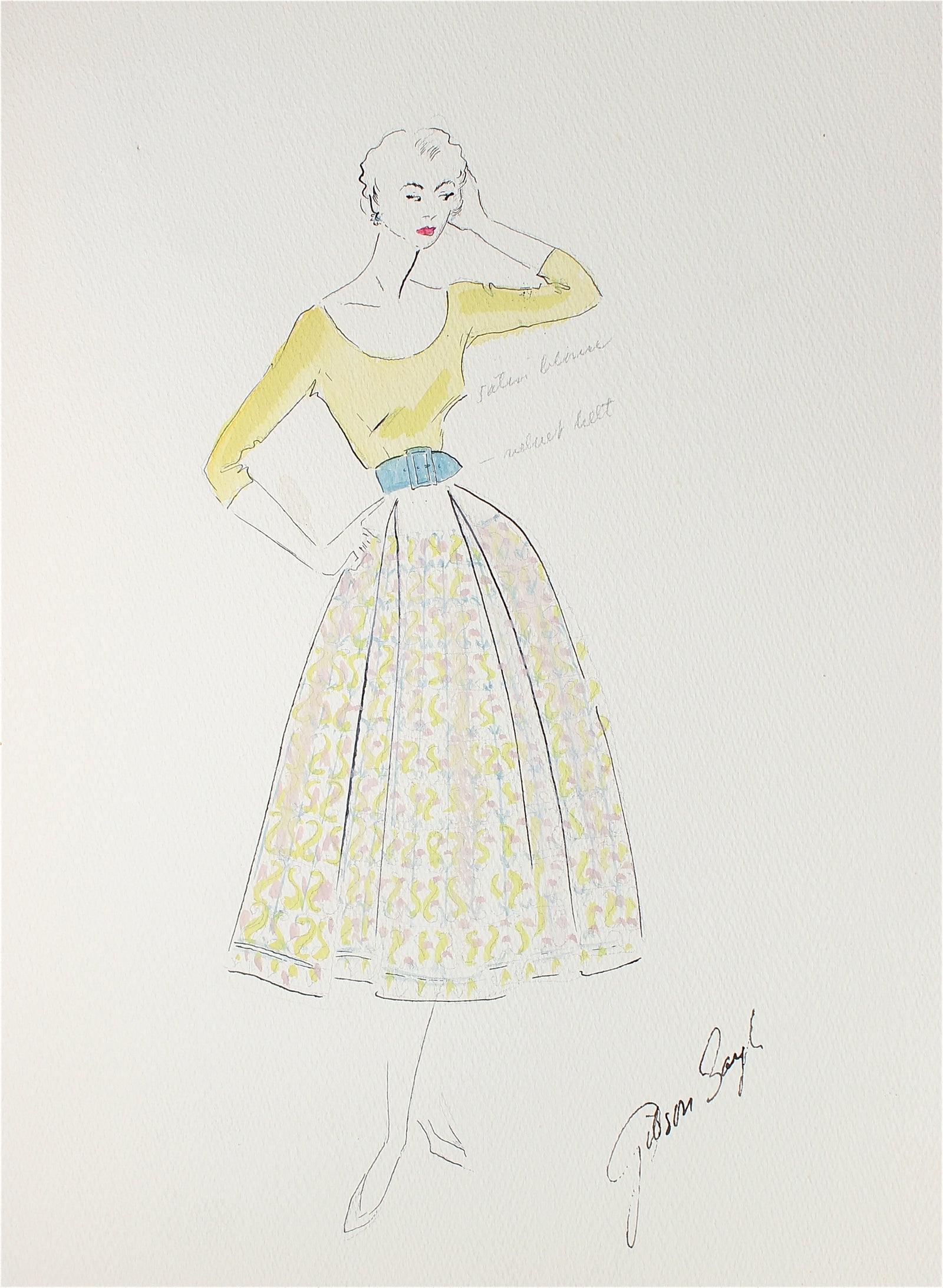Vintage Full Circle Skirt<br> Gouache & Ink Fashion Illustration<br><br>#26954
