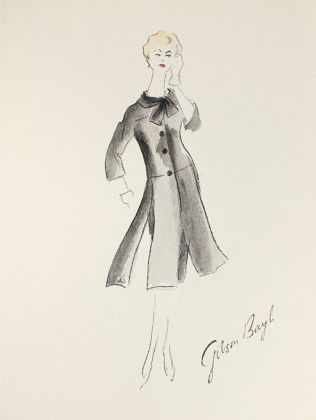 Black Skirt Suit&lt;br&gt; Gouache &amp; Ink Fashion Illustration&lt;br&gt;&lt;br&gt;#26958