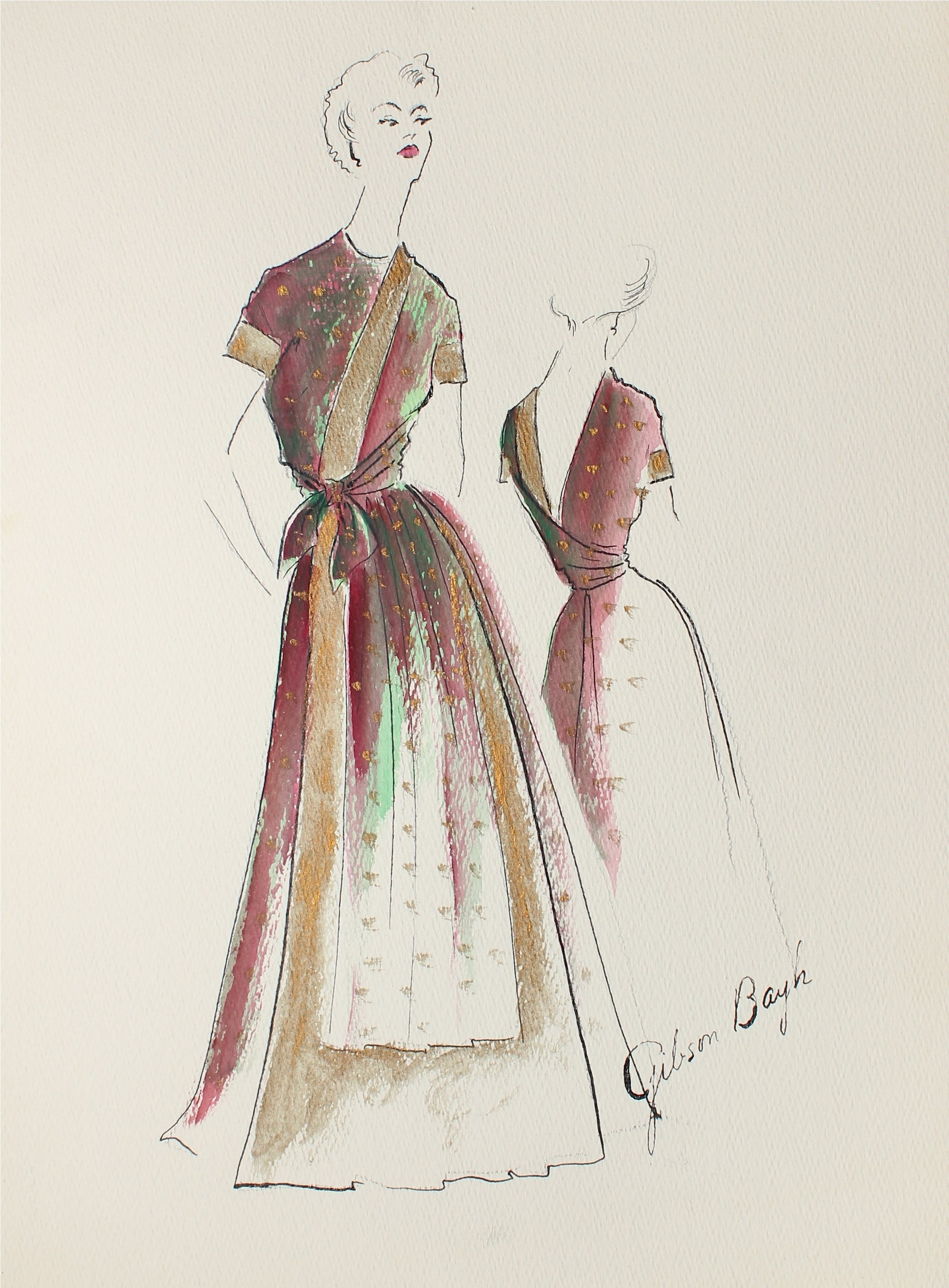 Low Back Wrap Dress<br> Gouache & Ink Fashion Illustration<br><br>#26960