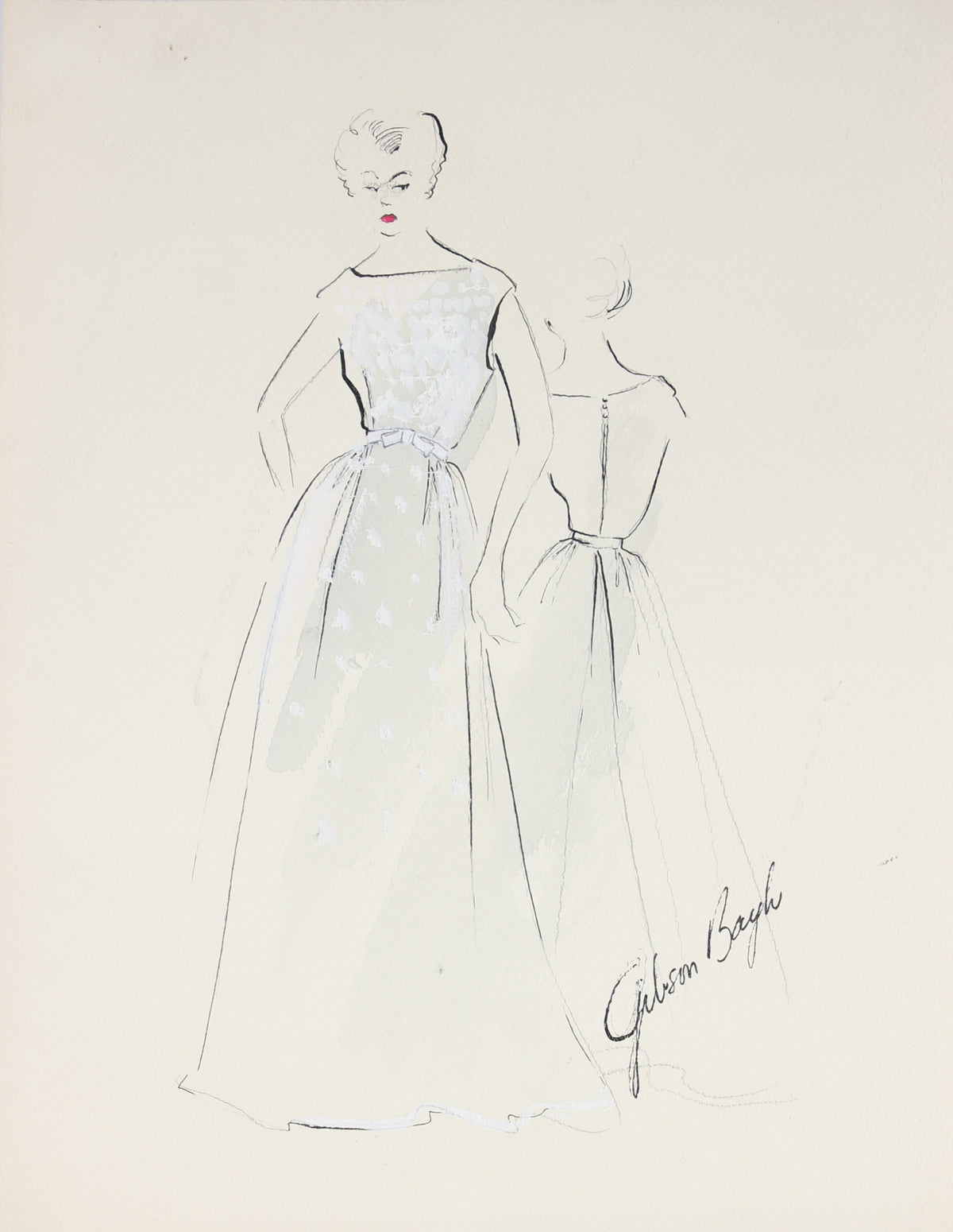 Lilac Polka Dot Dress <br>Gouache & Ink Fashion Illustration <br><br>#27250