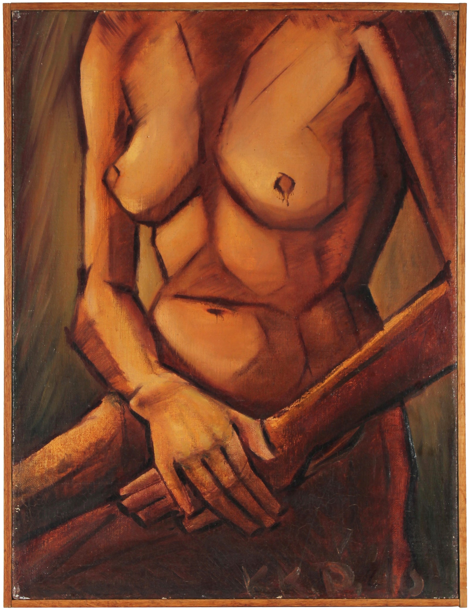 Modernist Seated Nude Study <br>1940 Oil <br><br>#17689
