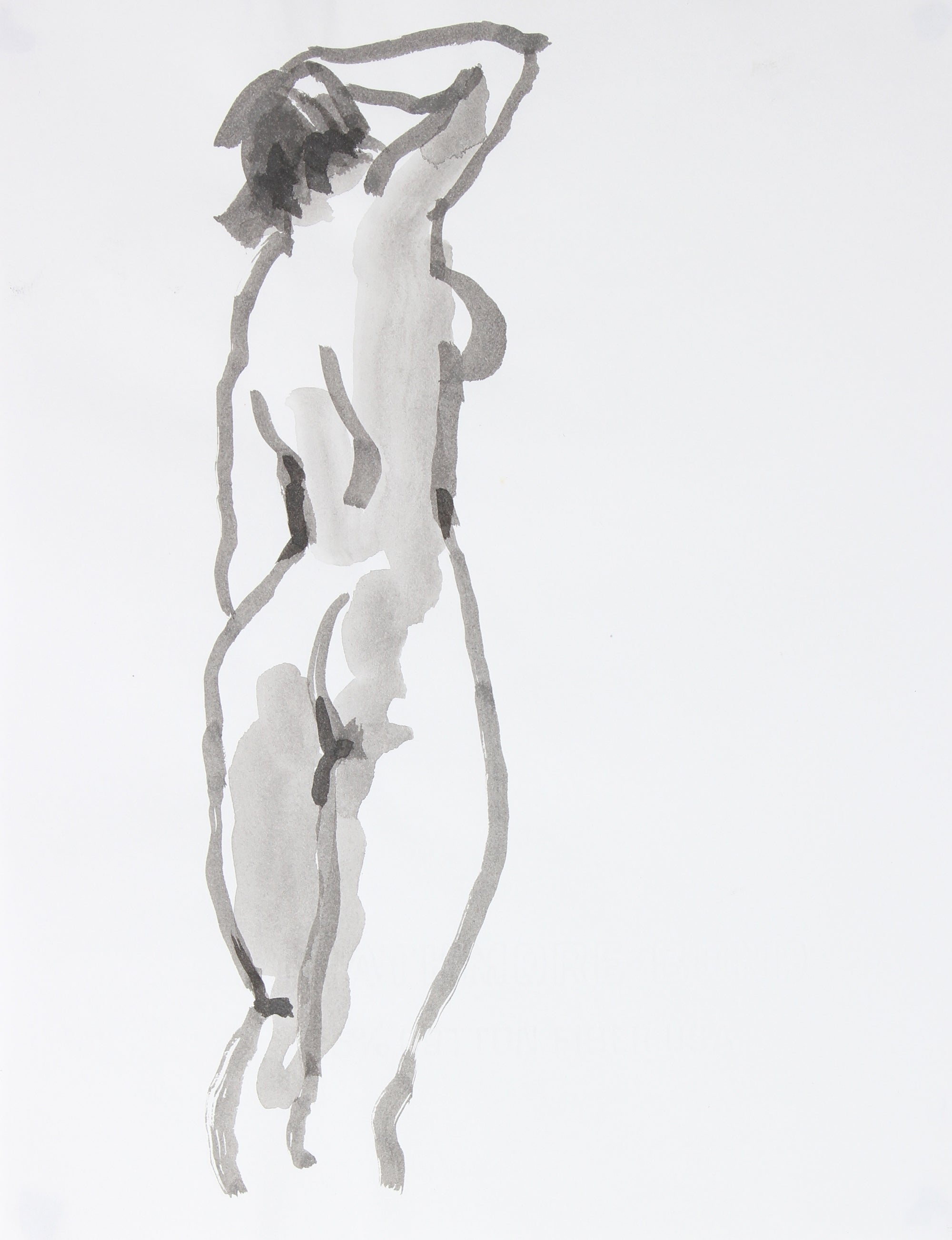 Modernist Standing Nude <br>20th Century Ink Wash <br><br>#29314