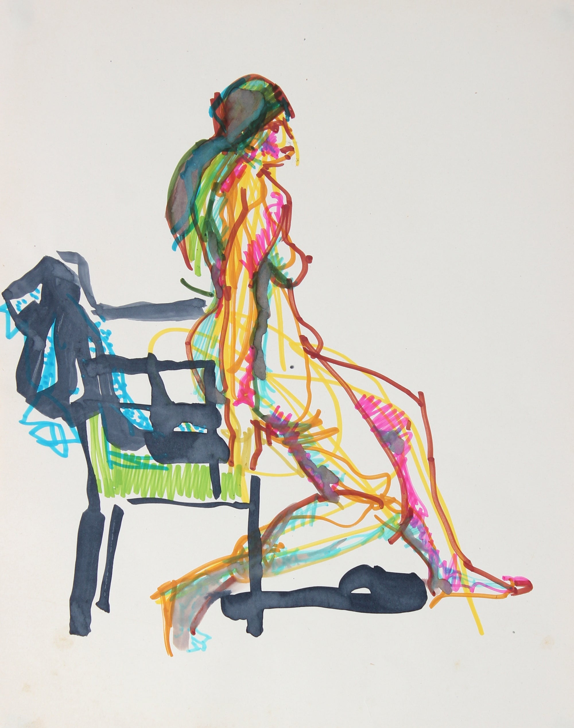 Colorful Study Of A Female Nude <br>20th Century Ink <br><br>#29334