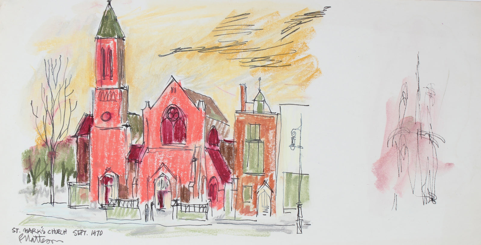 <i>St. Mark's Church</i> <br>1970 Pastel & Ink <br><br>#29555