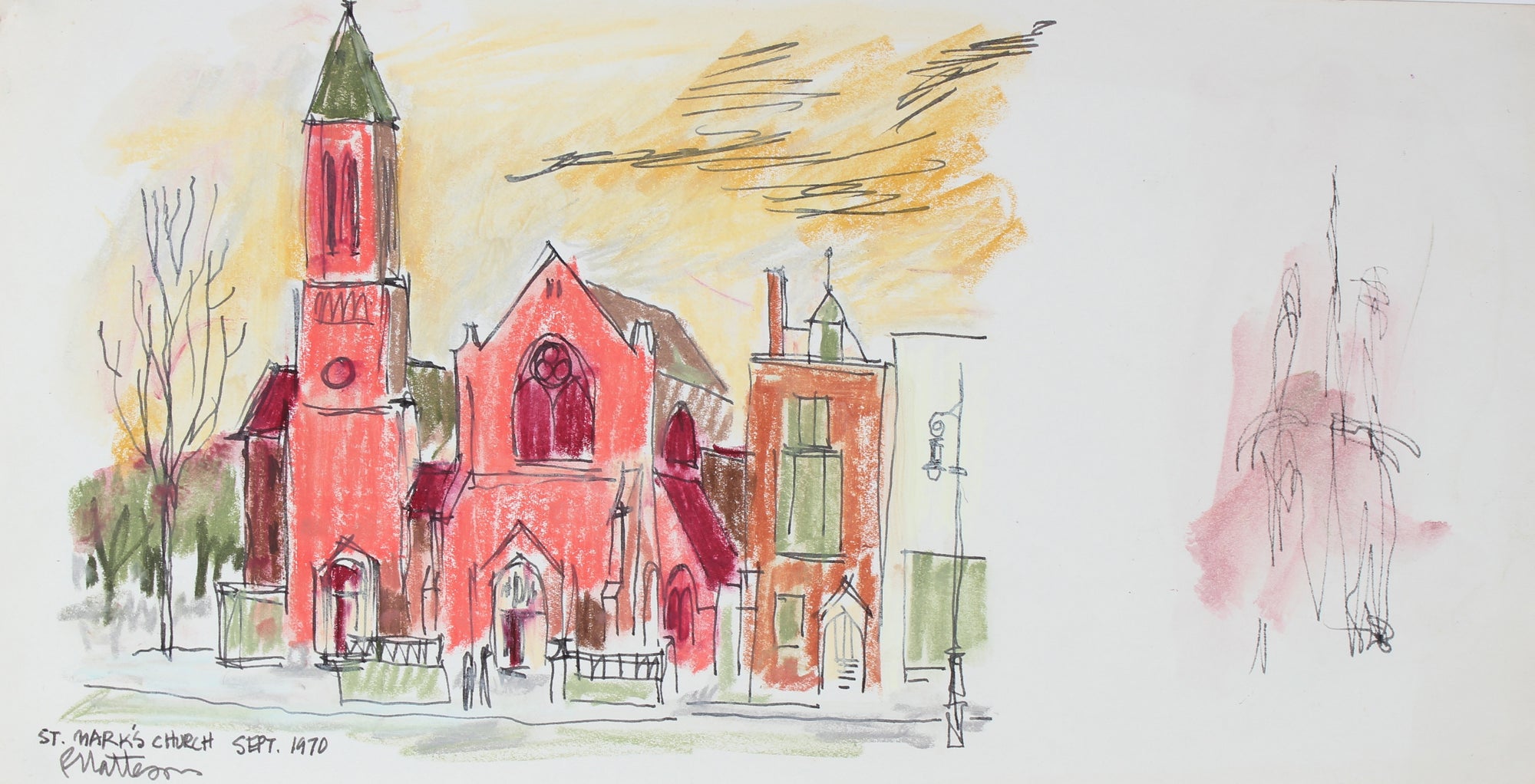 <i>St. Mark's Church</i> <br>1970 Pastel & Ink <br><br>#29555