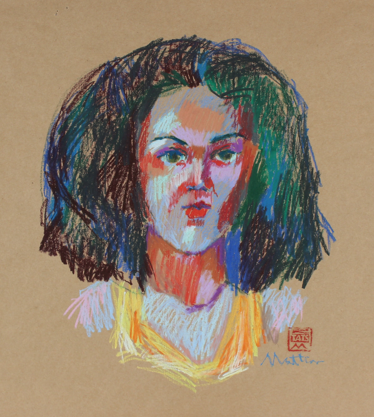 Colorful Female Portrait &lt;br&gt;20th Century Pastel &lt;br&gt;&lt;br&gt;#29614