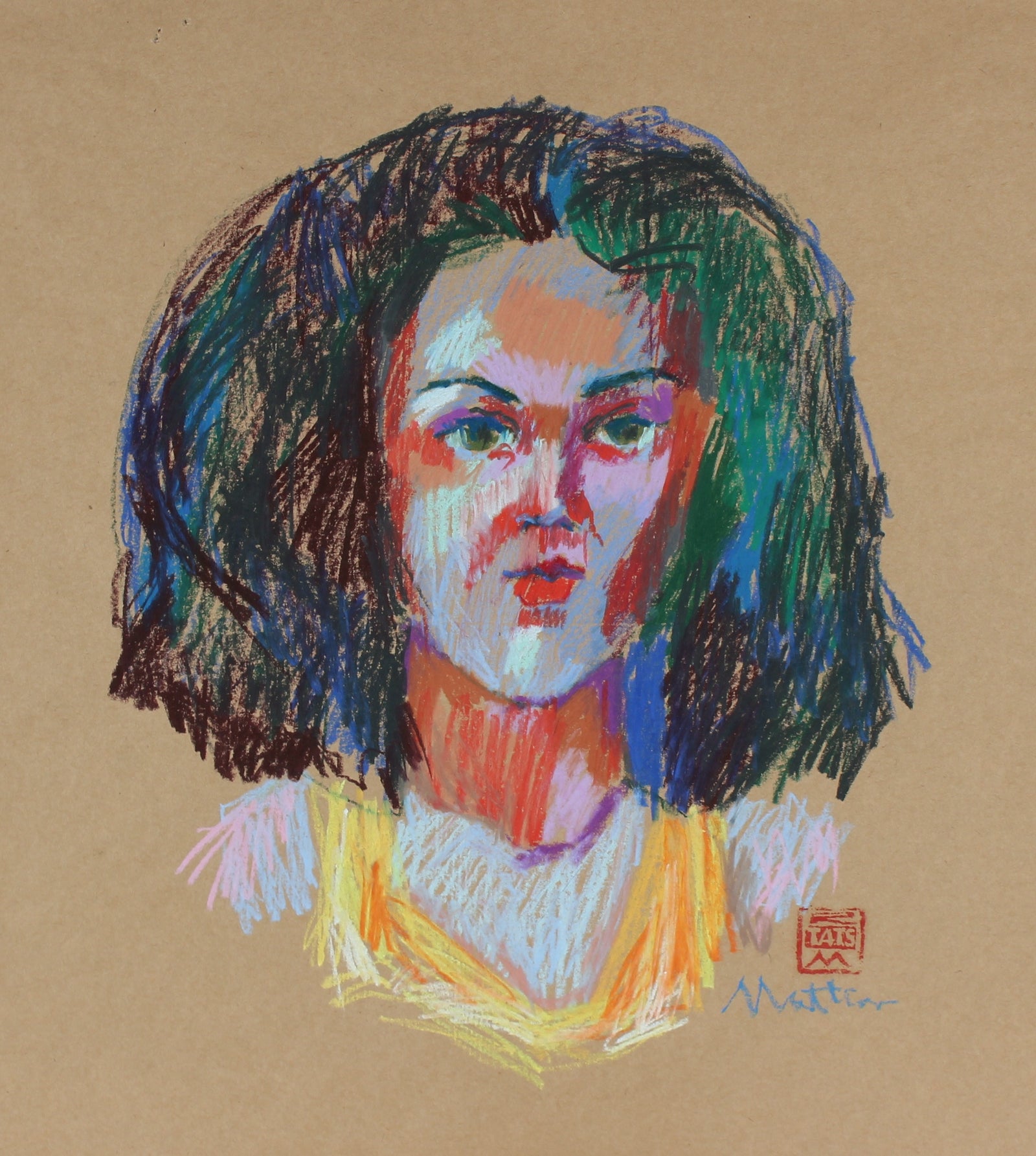 Colorful Female Portrait <br>20th Century Pastel <br><br>#29614