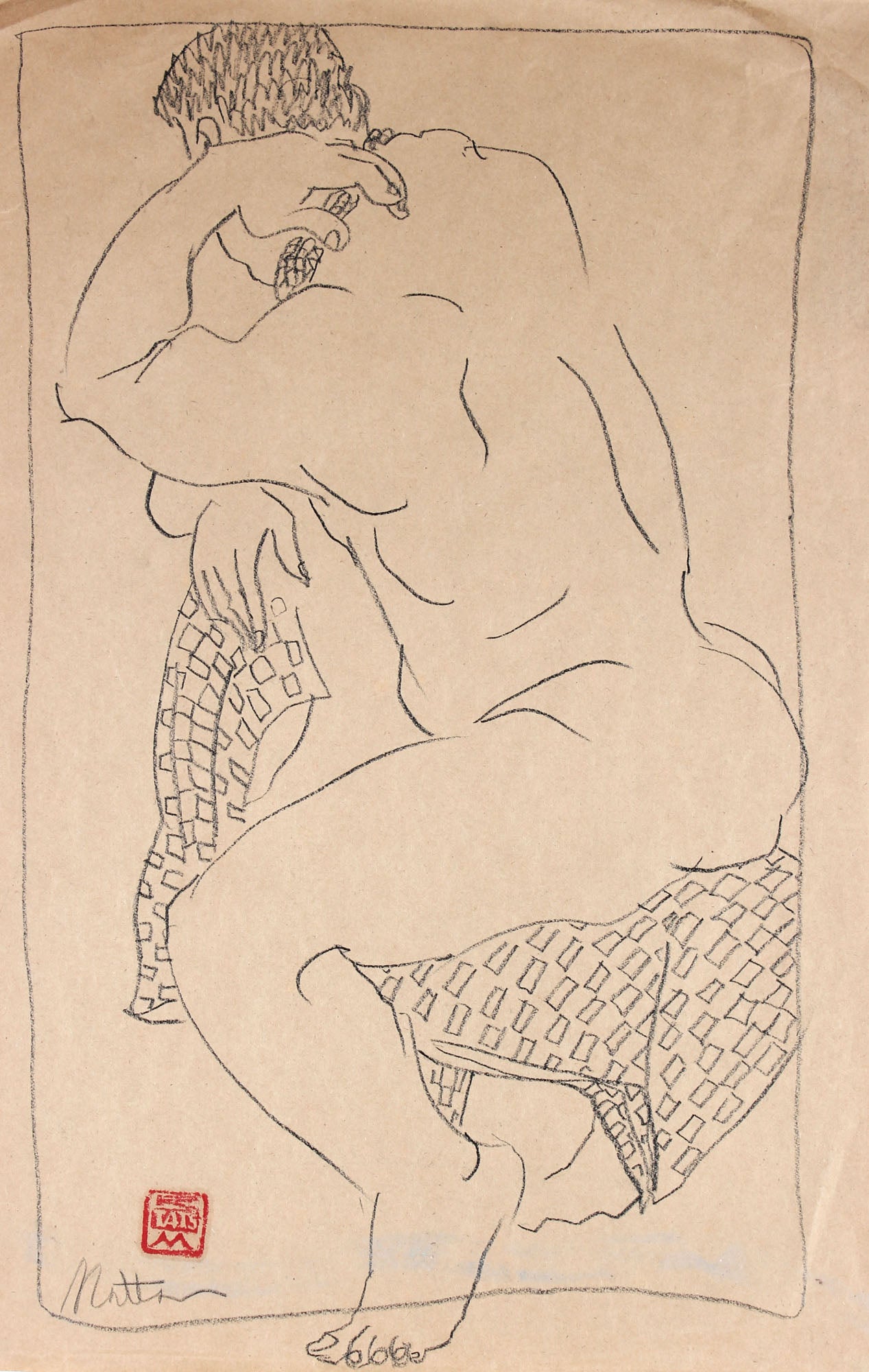 Seated Nude Figure<br>20th Century Charcoal <br><br>#29689