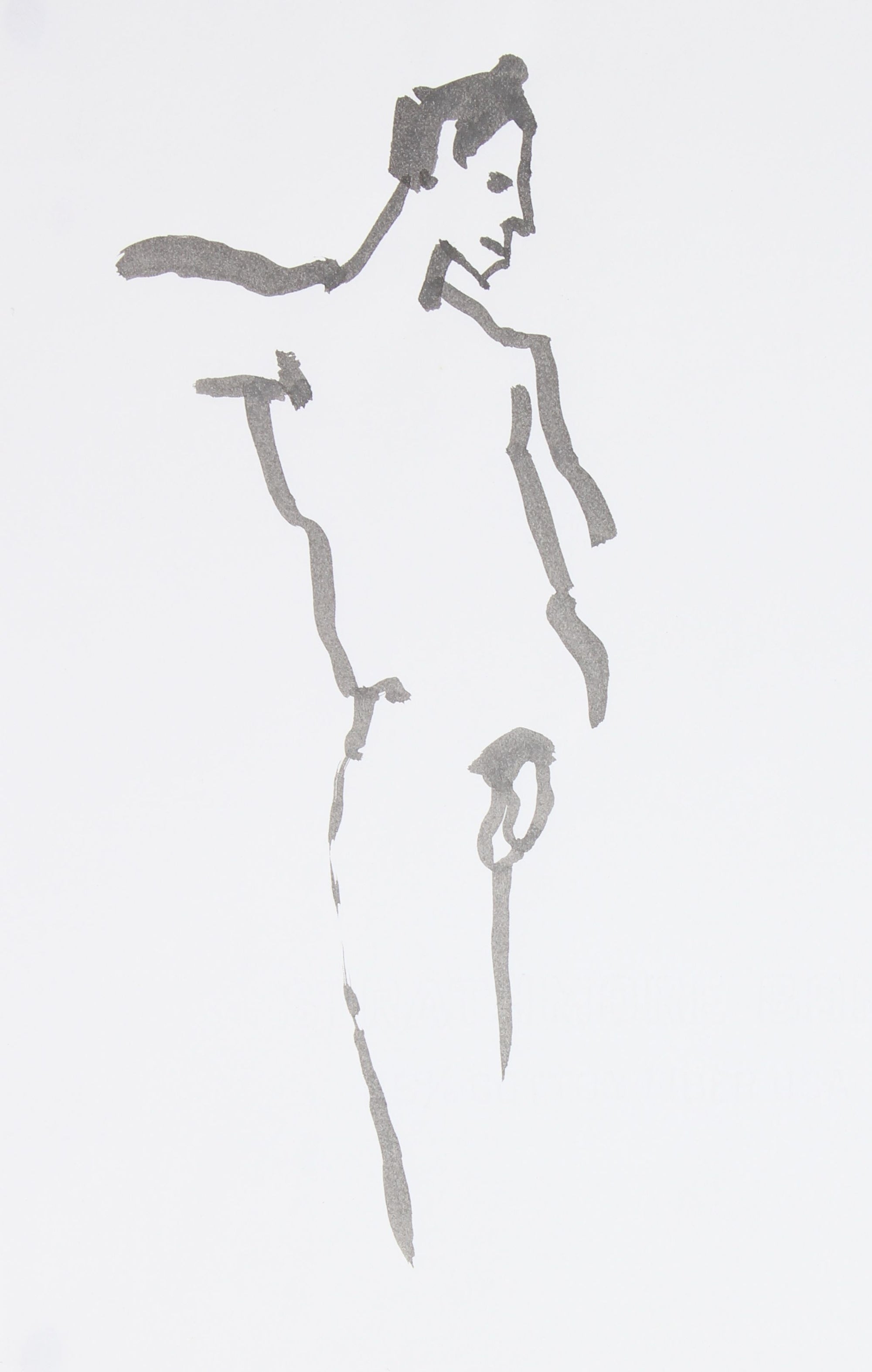 Monochromatic Male Portrait Study <br>20th Century Ink Wash <br><br>#29700
