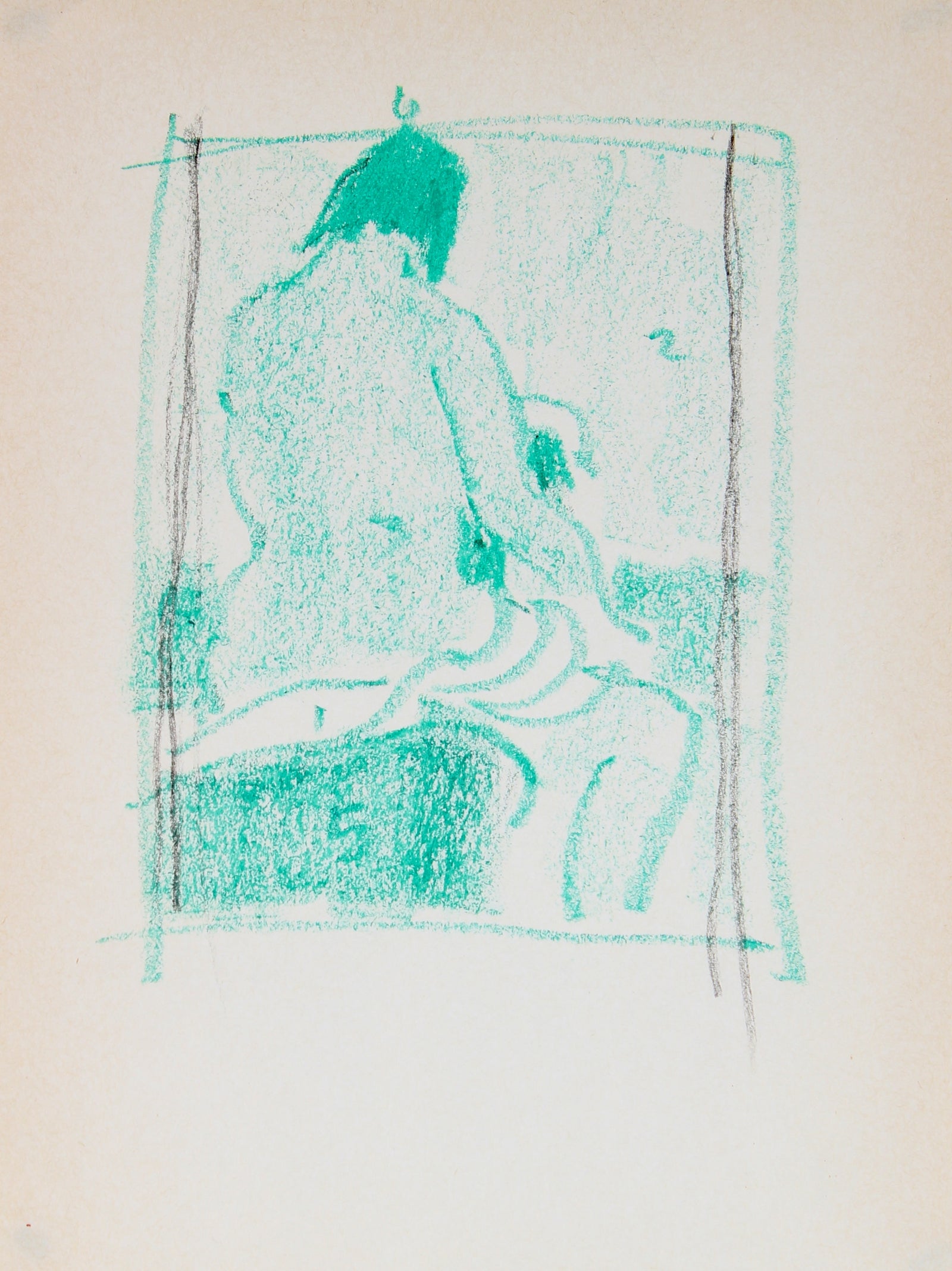 Green Monochromatic Nude From Behind <br>1989 Gouache & Graphite<br><br>#29727