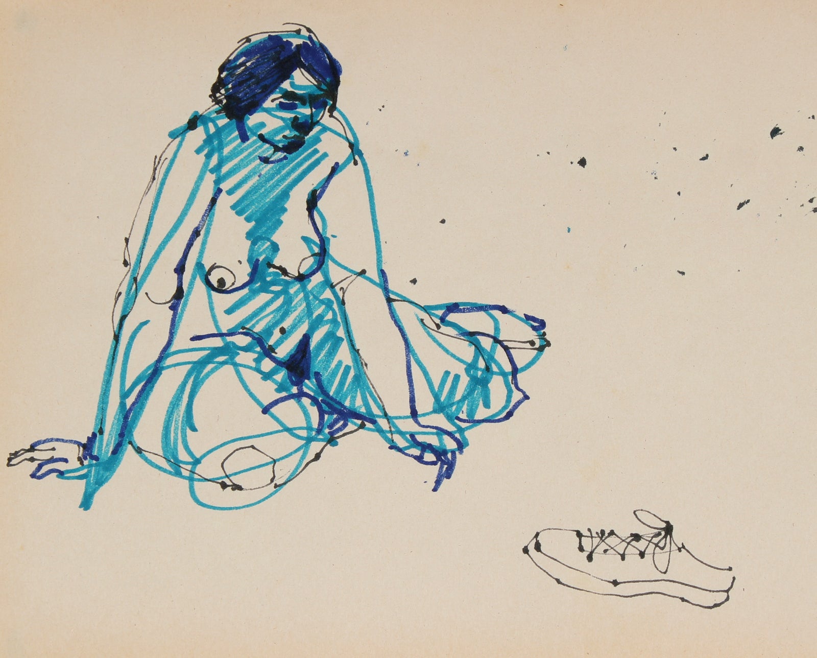 Abstracted Nude in Blue <br>1965 Ink <br><br>#29747