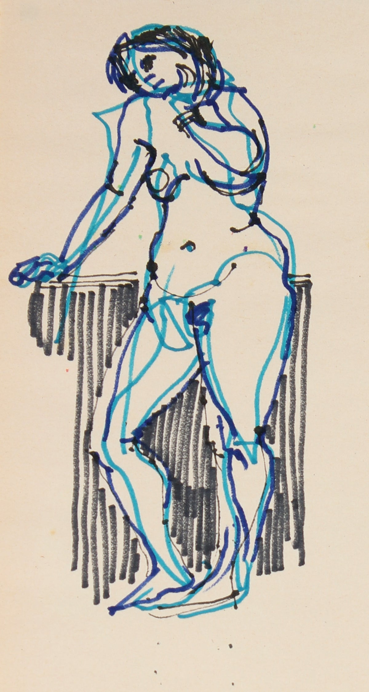 Monochromatic Female Nude With Blue Highlights &lt;br&gt;1965 Ink &lt;br&gt;&lt;br&gt;#29751