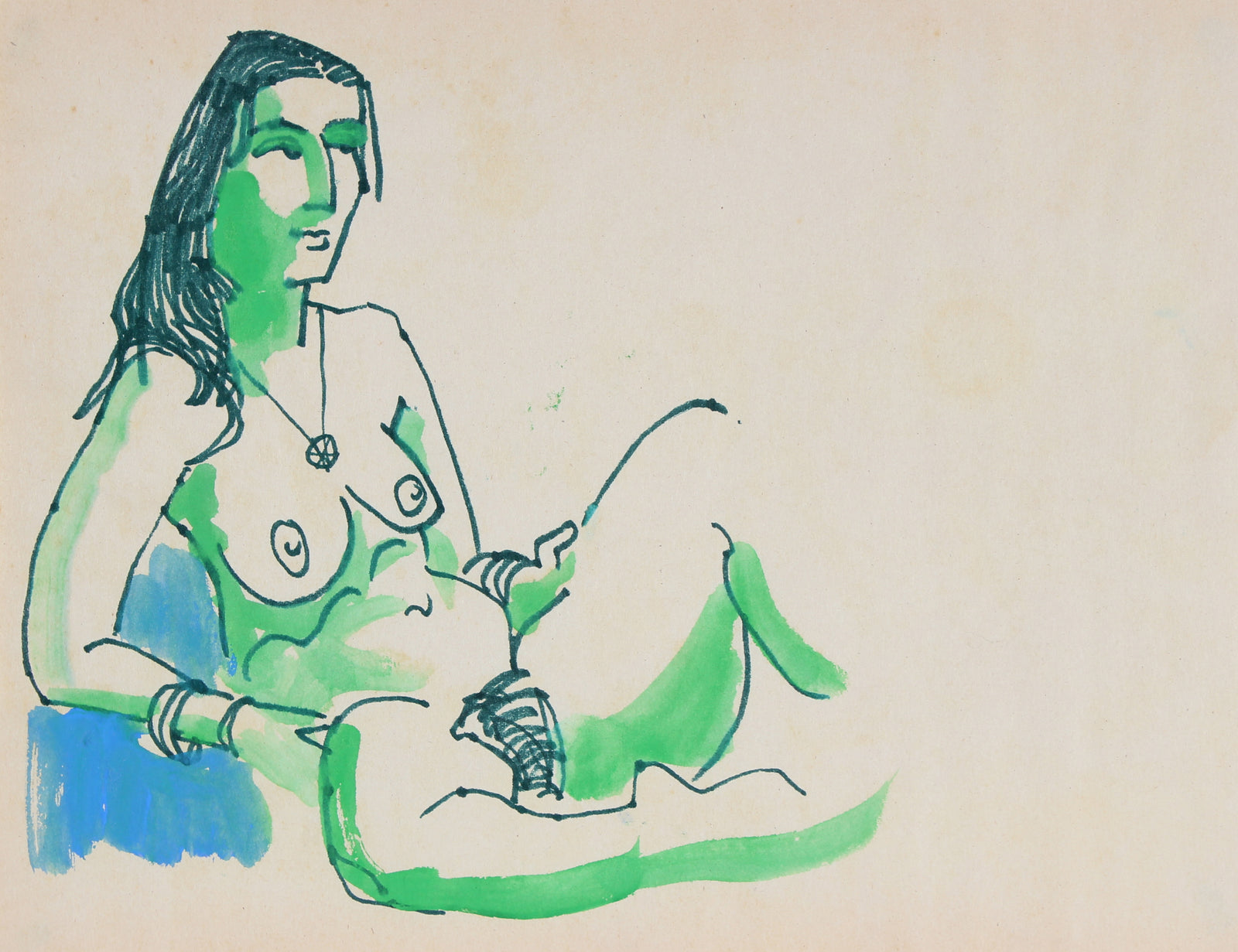 Nude Female Figure Study <br>1965 Ink and Watercolor<br><br>#30154