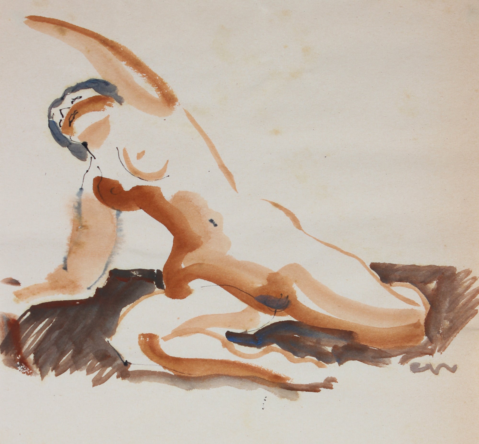 Reaching Nude in Repose<br>1965 Ink & Watercolor<br><br>#30178