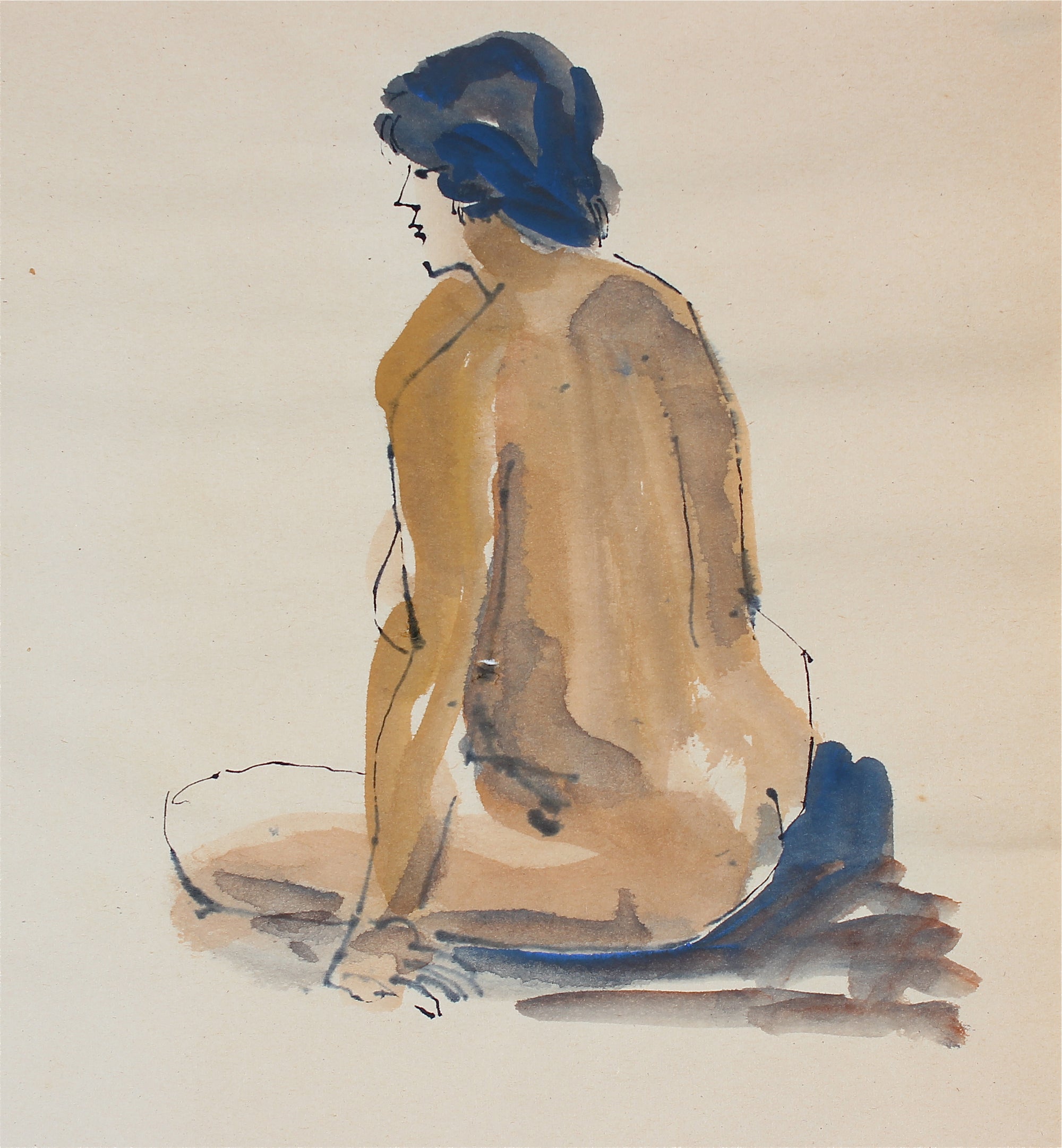 Soft Female Nude Study <br>1965 Ink & Watercolor <br><br>#30196