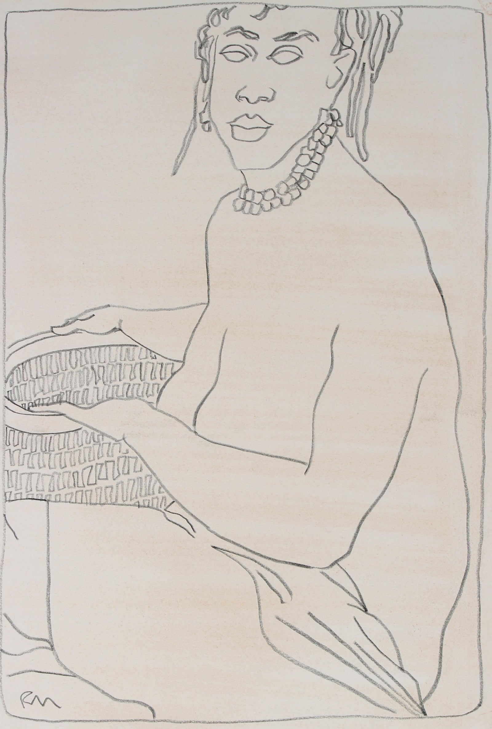 Minimalist Study Of A Female Nude <br>20th Century Charcoal & Wash <br><br>#30228