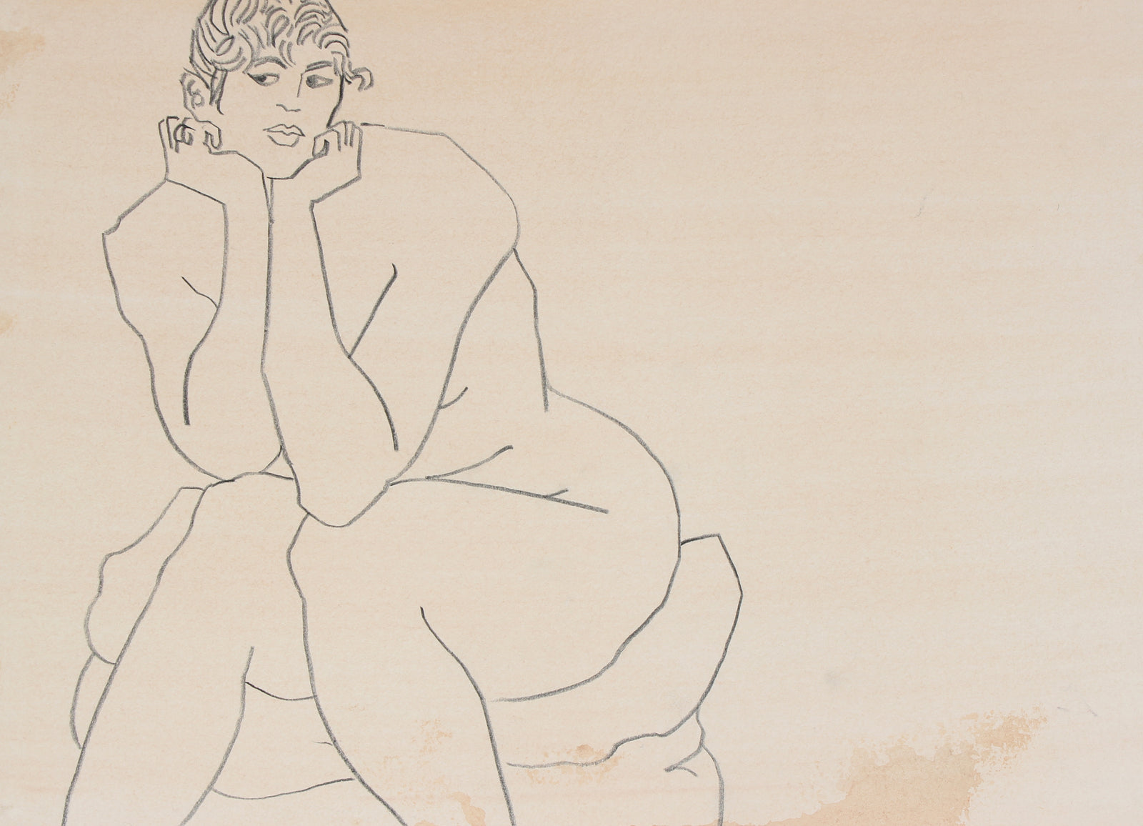 Minimalist Study Of A Female Nude <br>20th Century Charcoal & Wash <br><br>#30228