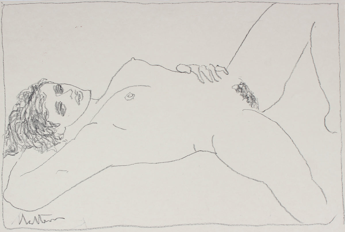 Reposed Female Nude Study <br>20th Century Charcoal & Gouache<br><br>#30232