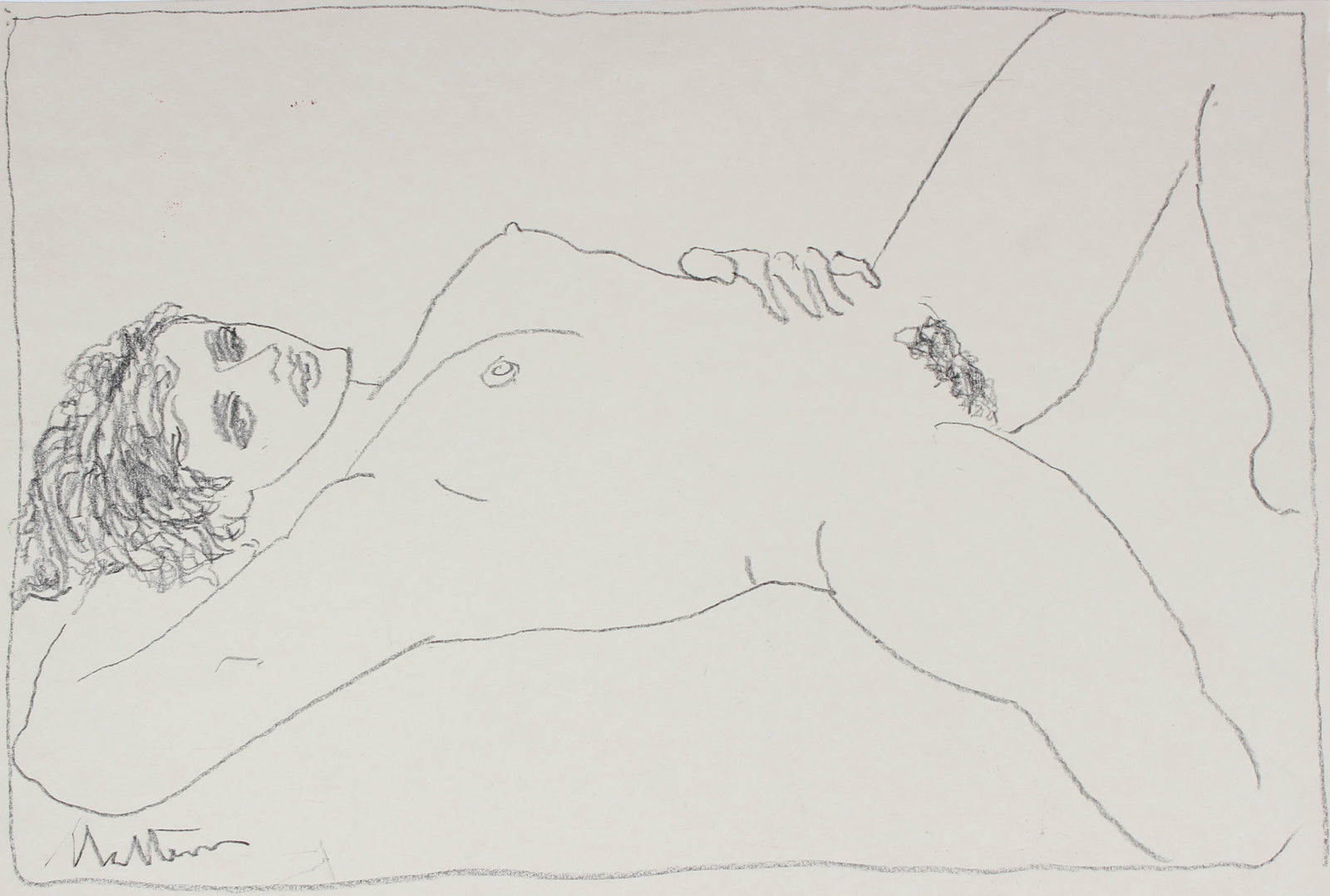 Reposed Female Nude Study <br>20th Century Charcoal & Gouache<br><br>#30232