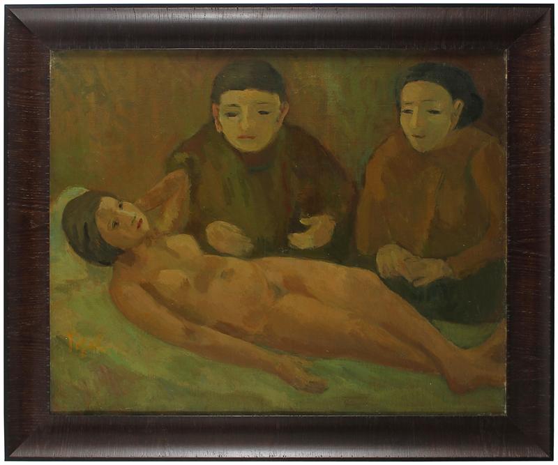 &lt;i&gt;Woman with Nude&lt;/i&gt;&lt;br&gt;1929 Early Expressionist Oil&lt;br&gt;&lt;br&gt;#14006