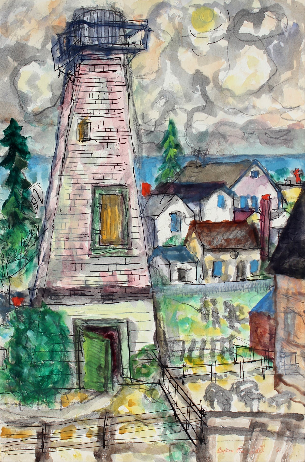 Village Lighthouse&lt;br&gt;1961 Ink &amp; Watercolor&lt;br&gt;&lt;br&gt;#30961