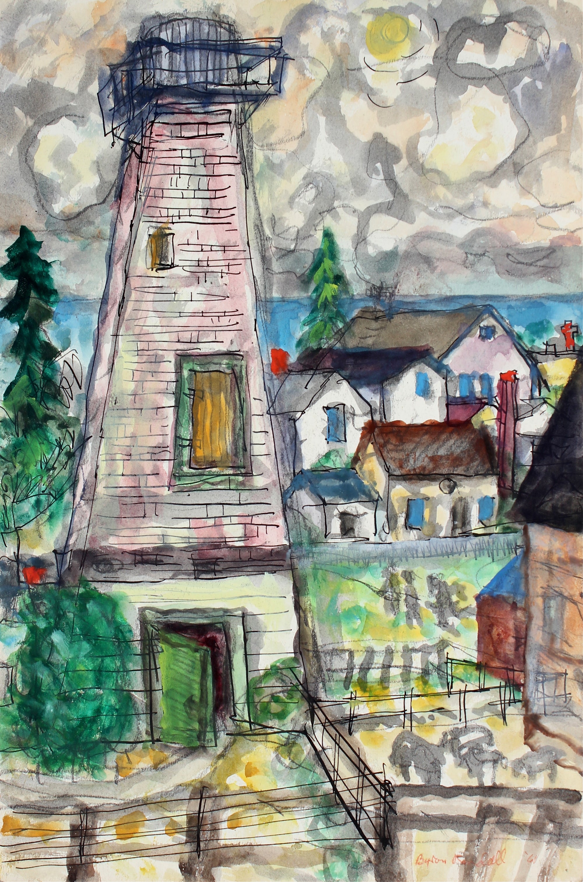Village Lighthouse<br>1961 Ink & Watercolor<br><br>#30961