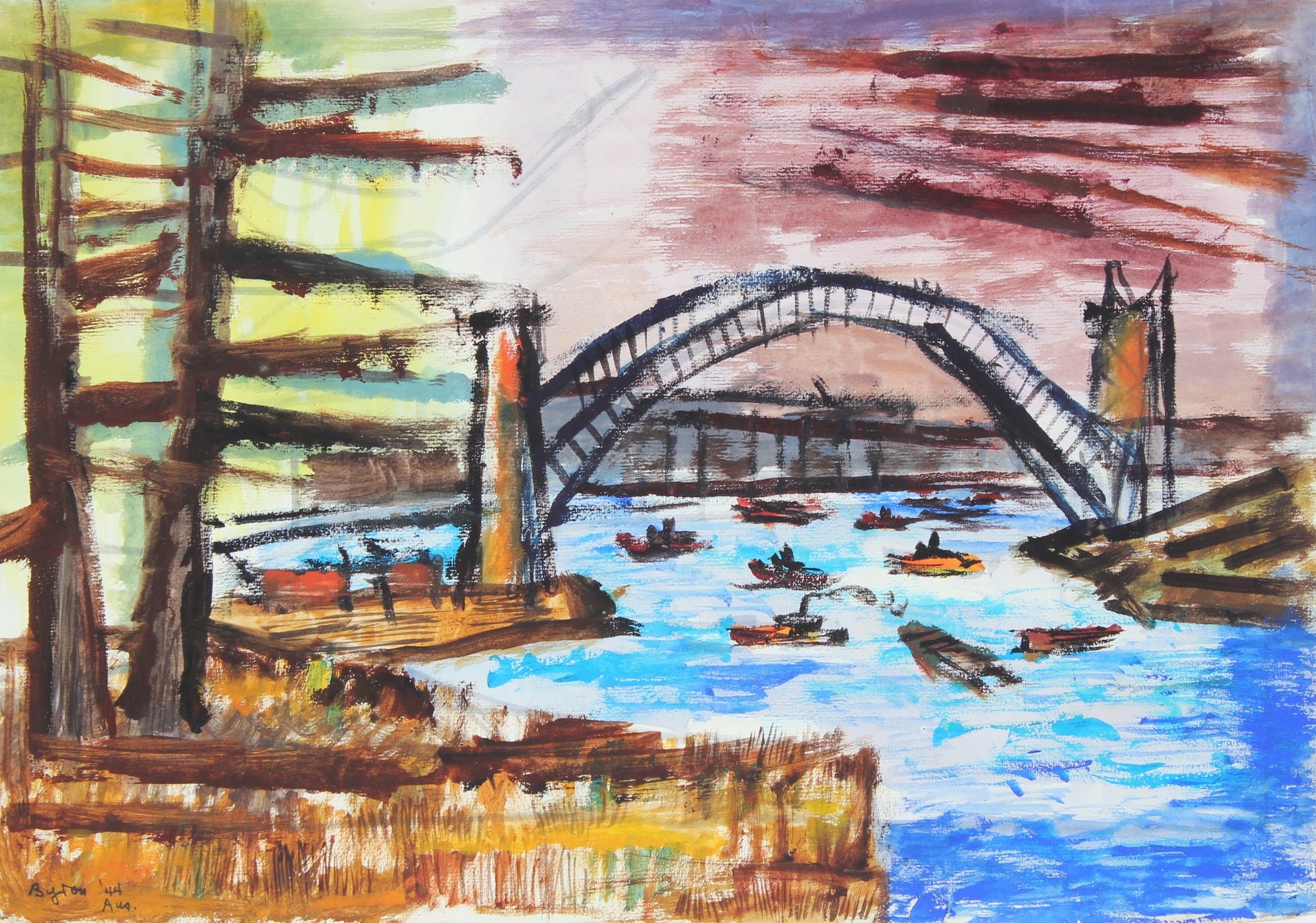 <i>Bridge - Sydney Harbor</i> <br>1944 Gouache on Paper <br><br>#31347
