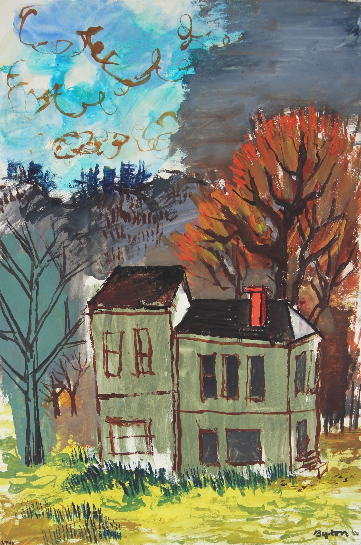 <i>House in Autumn</i><br>1944 Gouache Scene<br><br>#31353