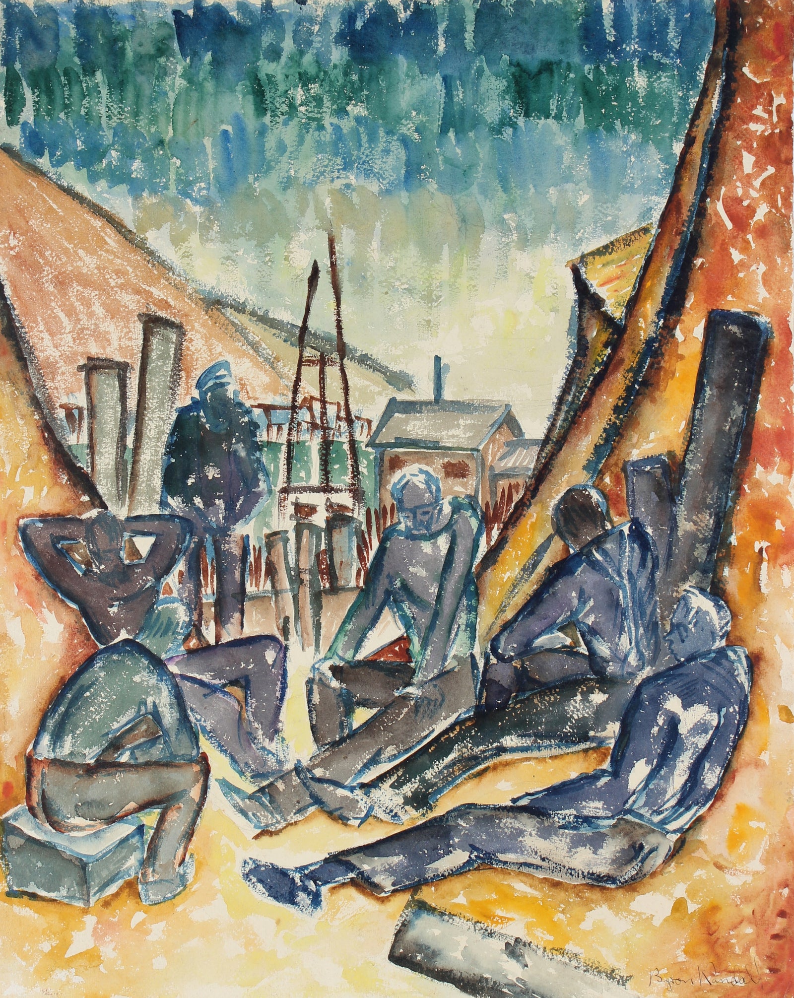 <i>Six Men by the Sea</i><br>1937 WPA Watercolor<br><br>#31359