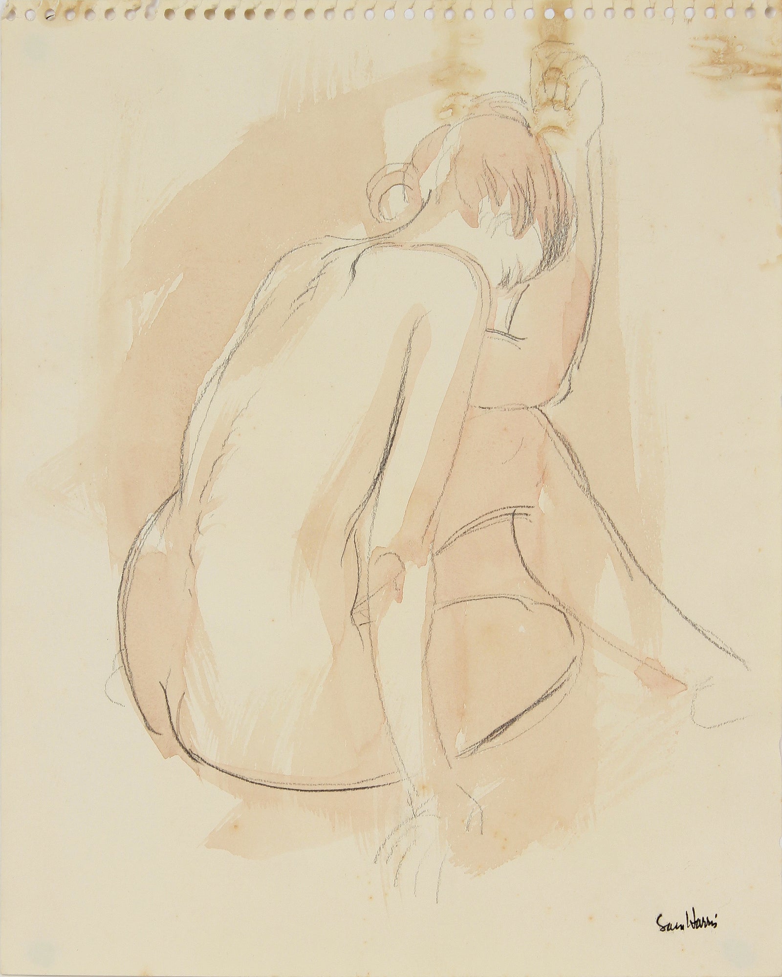 Dreamy Abstracted Nude <br>Mid Century Watercolor & Graphite <br><br>#B3156