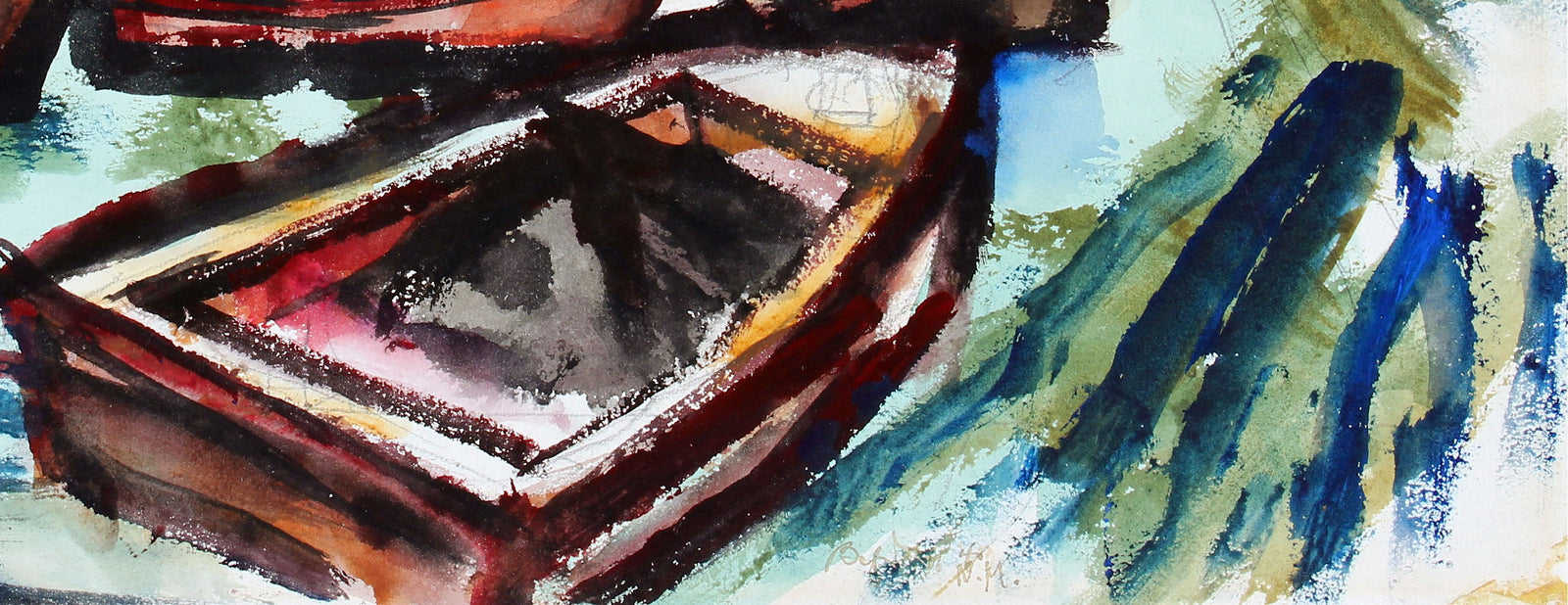 Boats at Harbor <br>1943 Watercolor <br><br>#33224