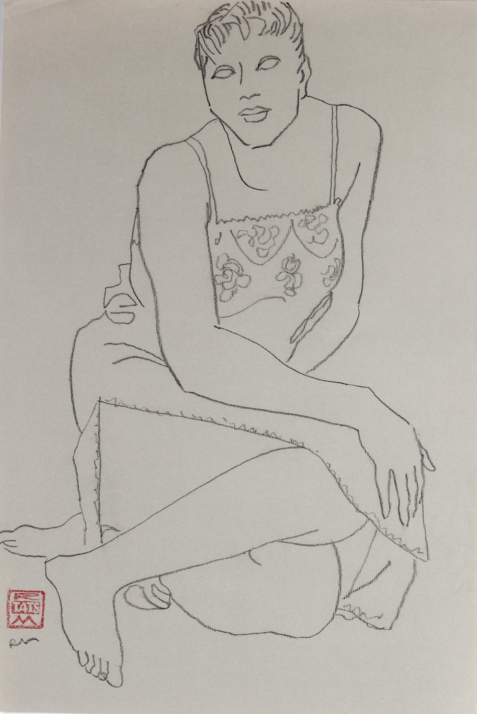 Study of a Woman in a Dress <br>20th Century Charcoal <br><br>#34820