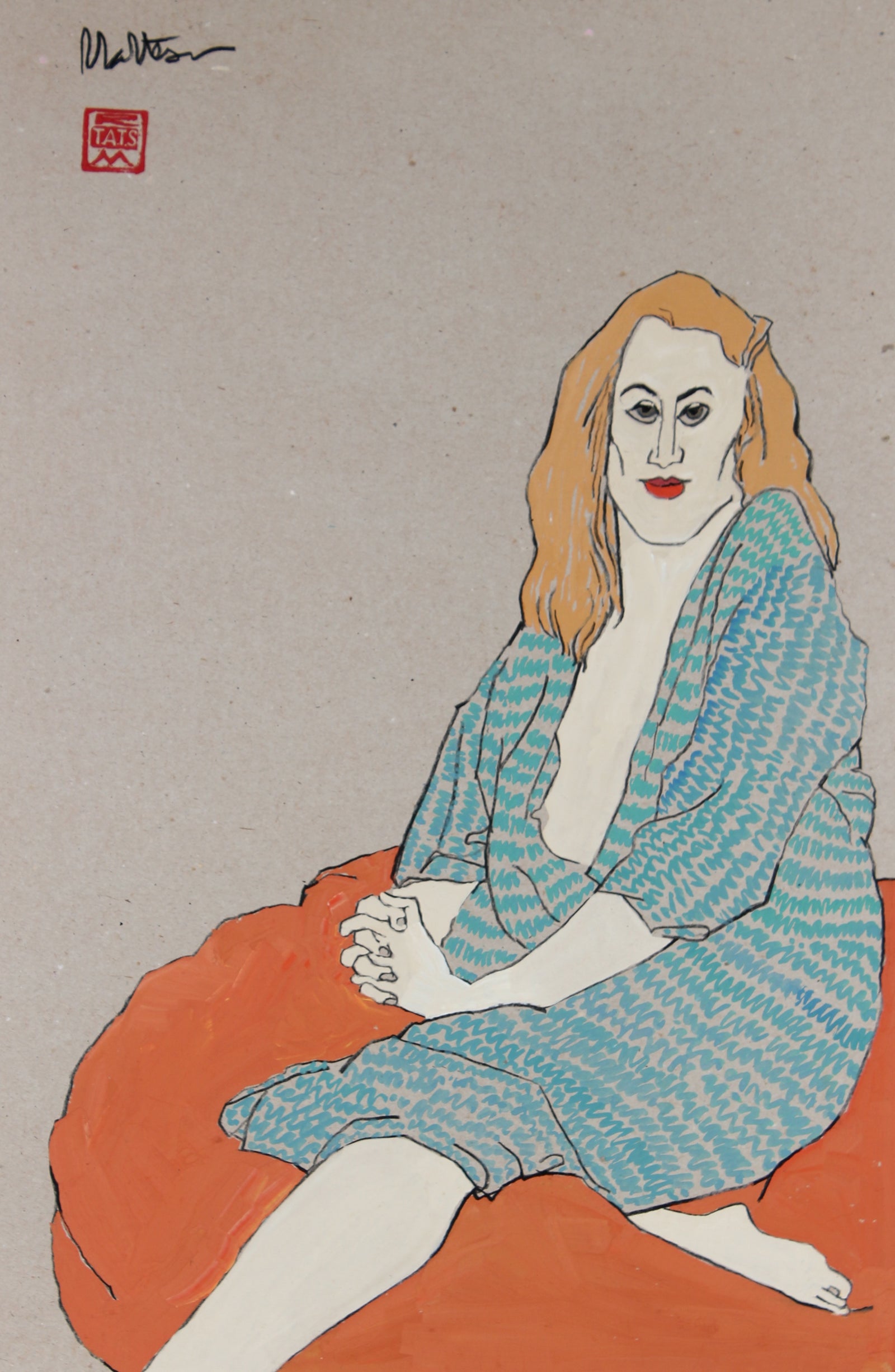 Seated Model in Robe<br>1990 Gouache and Graphite <br><br>#34845