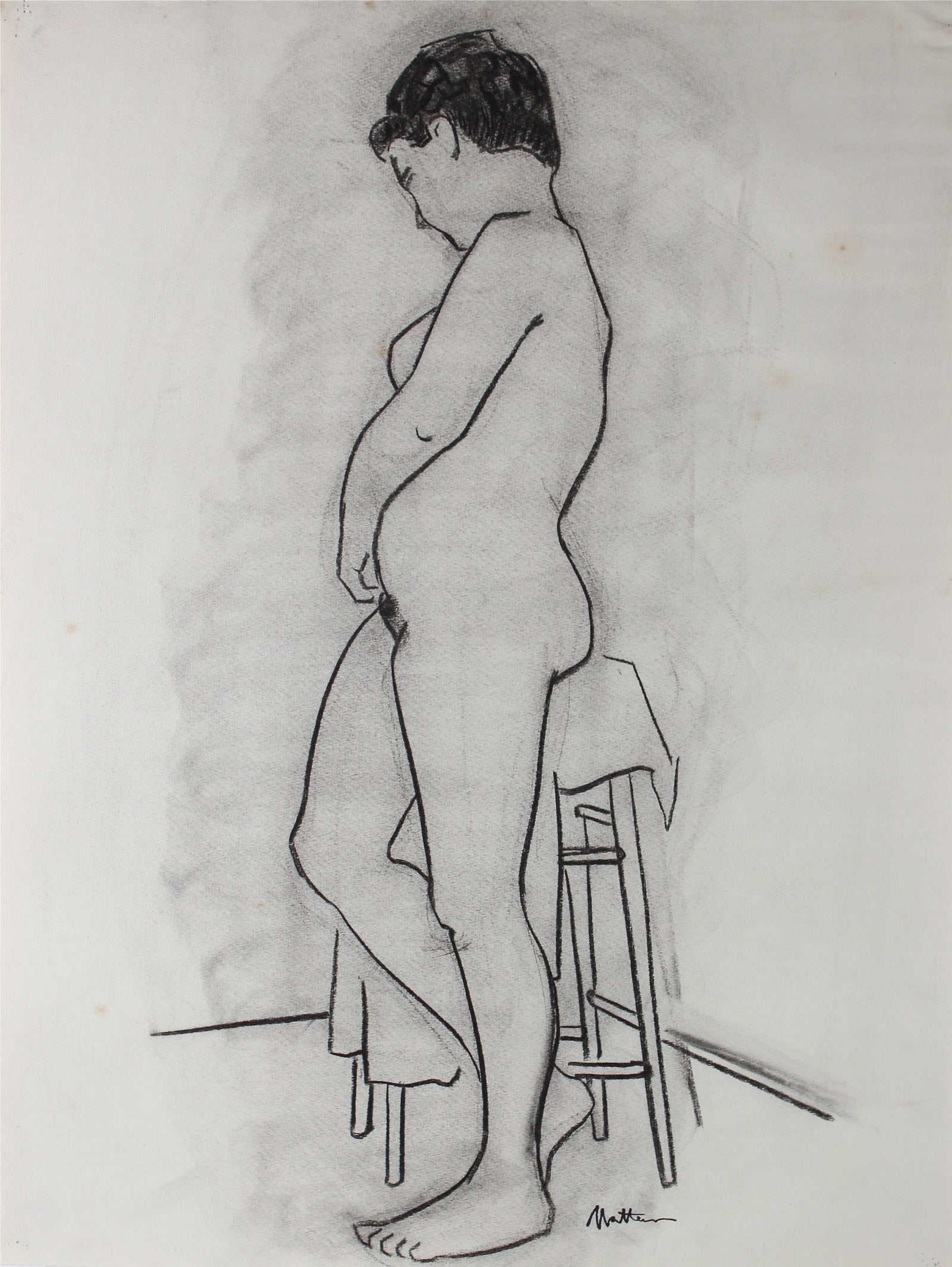 Charcoal Contrapposto <br>Circa 1945 Charcoal <br><br>#35096