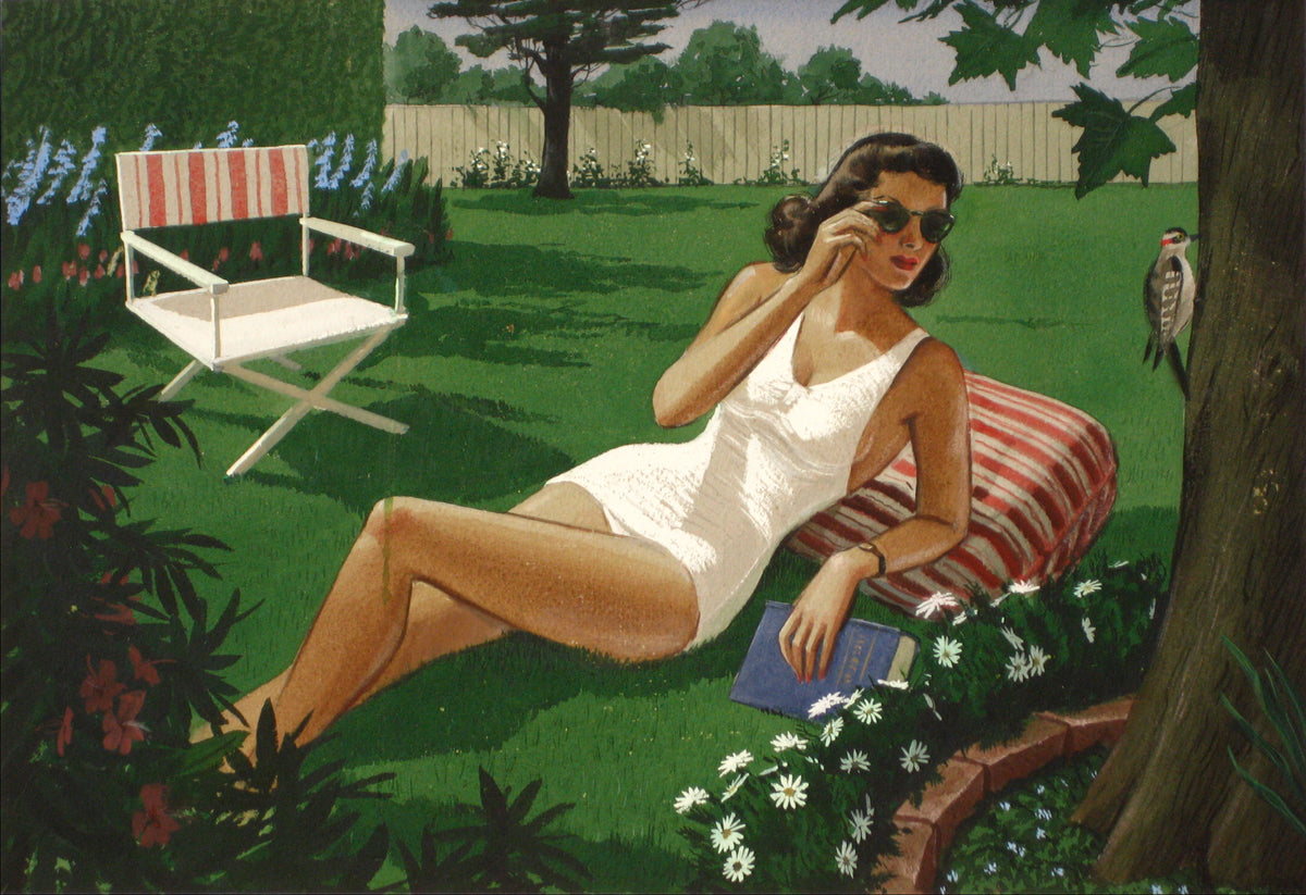 Woman Laying In The Sun &lt;br&gt;1930-60s, Tempera Paint&lt;br&gt;&lt;br&gt;#13531