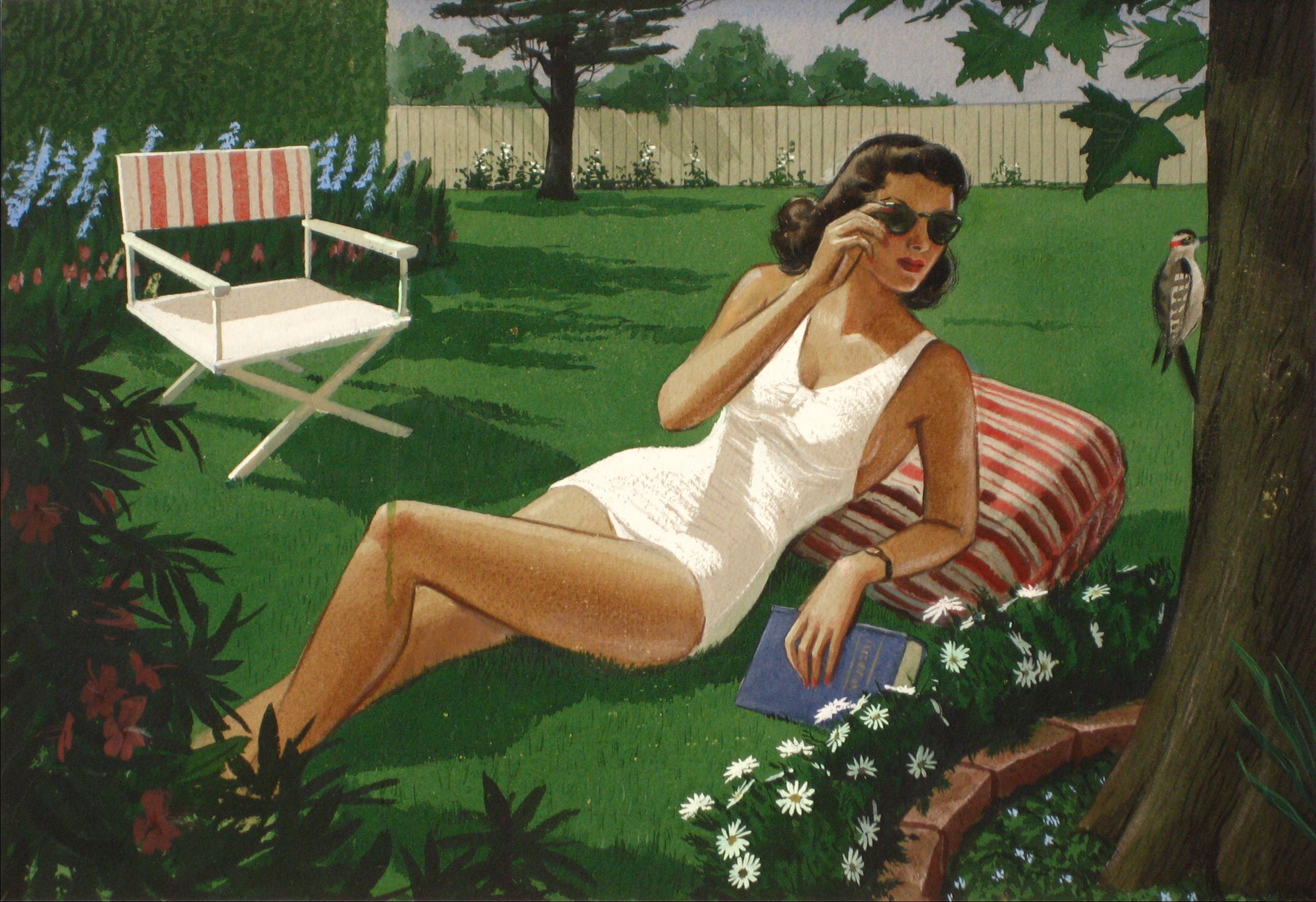 Woman Laying In The Sun <br>1930-60s, Tempera Paint<br><br>#13531