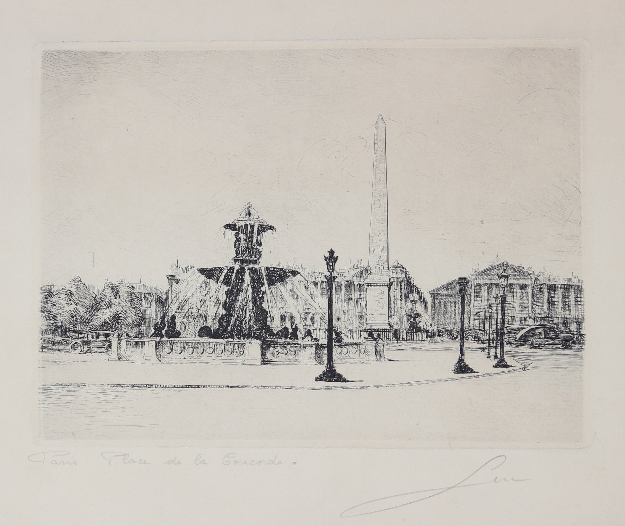 <i>Paris, Place de la Concorde</i> <br>Mid Century Etching <br><br>#35826