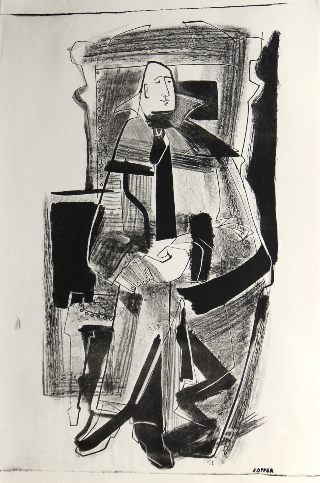 Abstracted Seated Figure <br>1940-50s Stone Lithograph<br><br>#38871