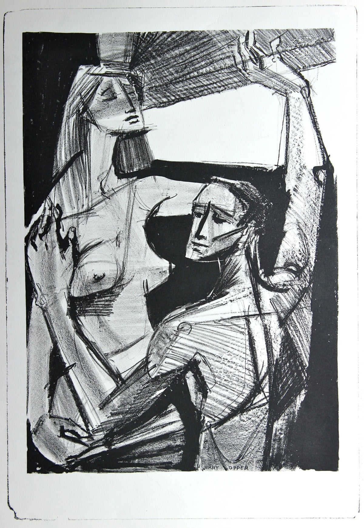 Nude Couple by a Window&lt;br&gt;1940-50s Stone Lithograph&lt;br&gt;&lt;br&gt;#38926