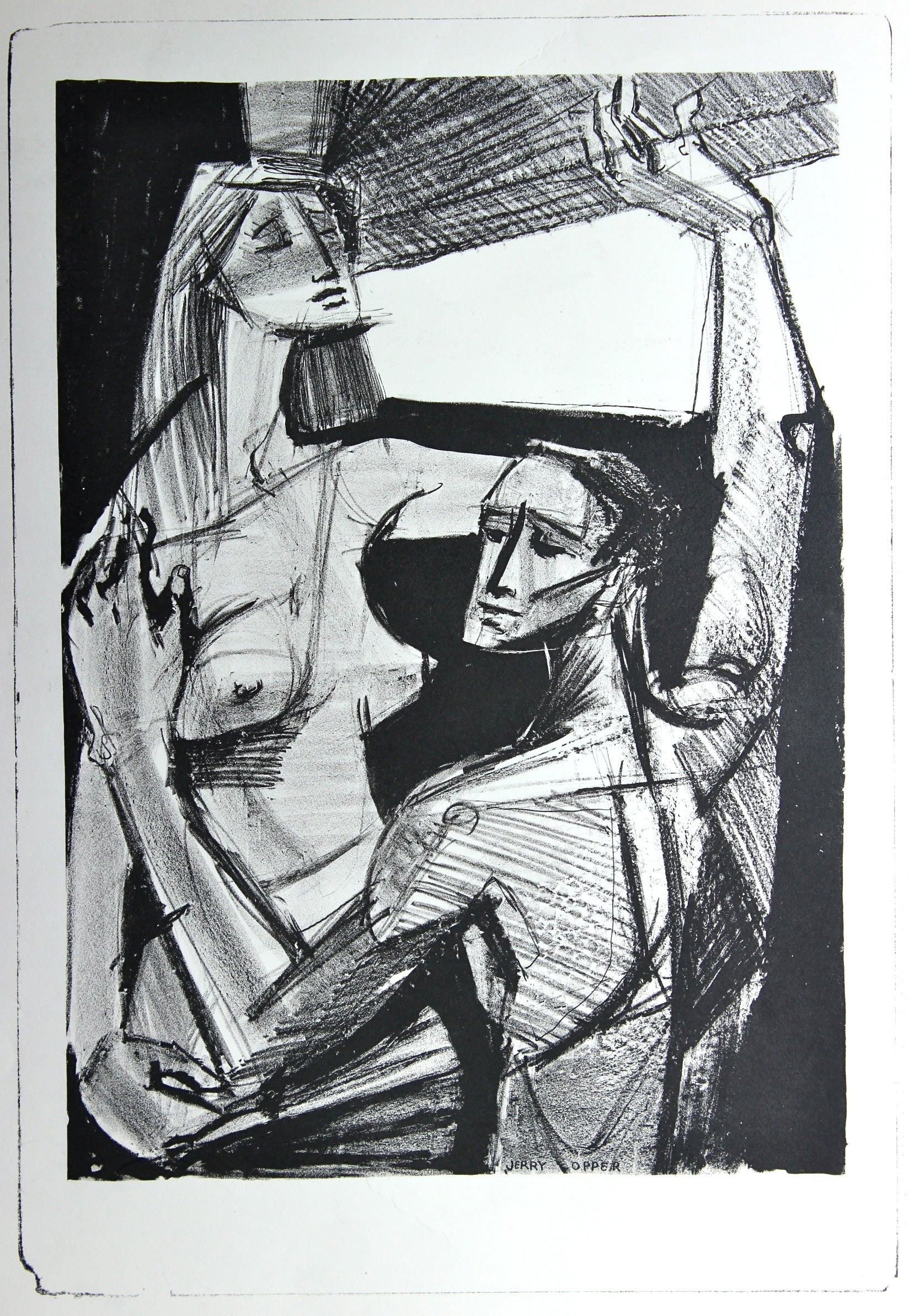 Nude Couple by a Window<br>1940-50s Stone Lithograph<br><br>#38926