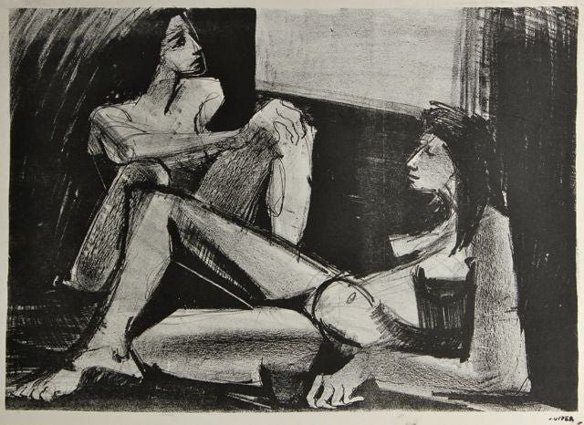 Two Seated Women&lt;br&gt;1940-50s Stone Lithograph &lt;br&gt;&lt;br&gt;#38934