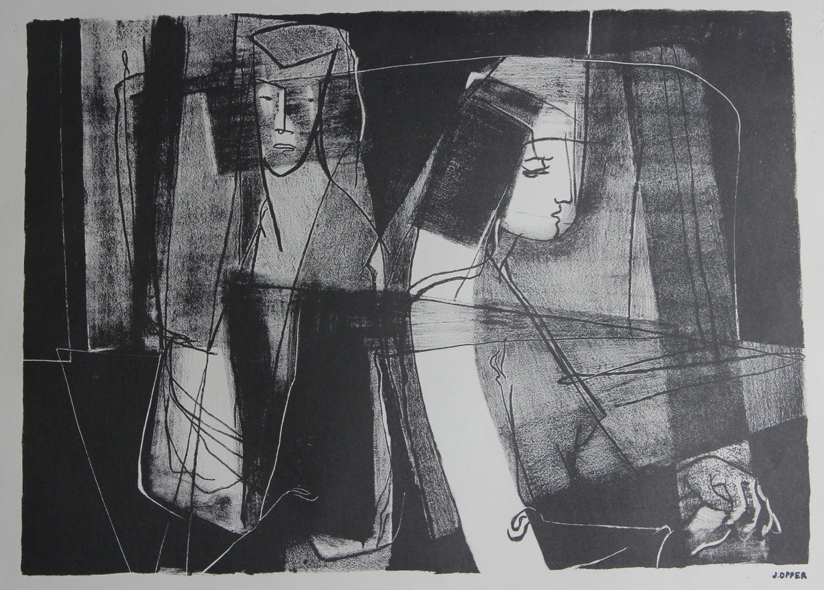 Monochrome Modernist Figures&lt;br&gt;1940-50s Stone Lithograph&lt;br&gt;&lt;br&gt;#38936