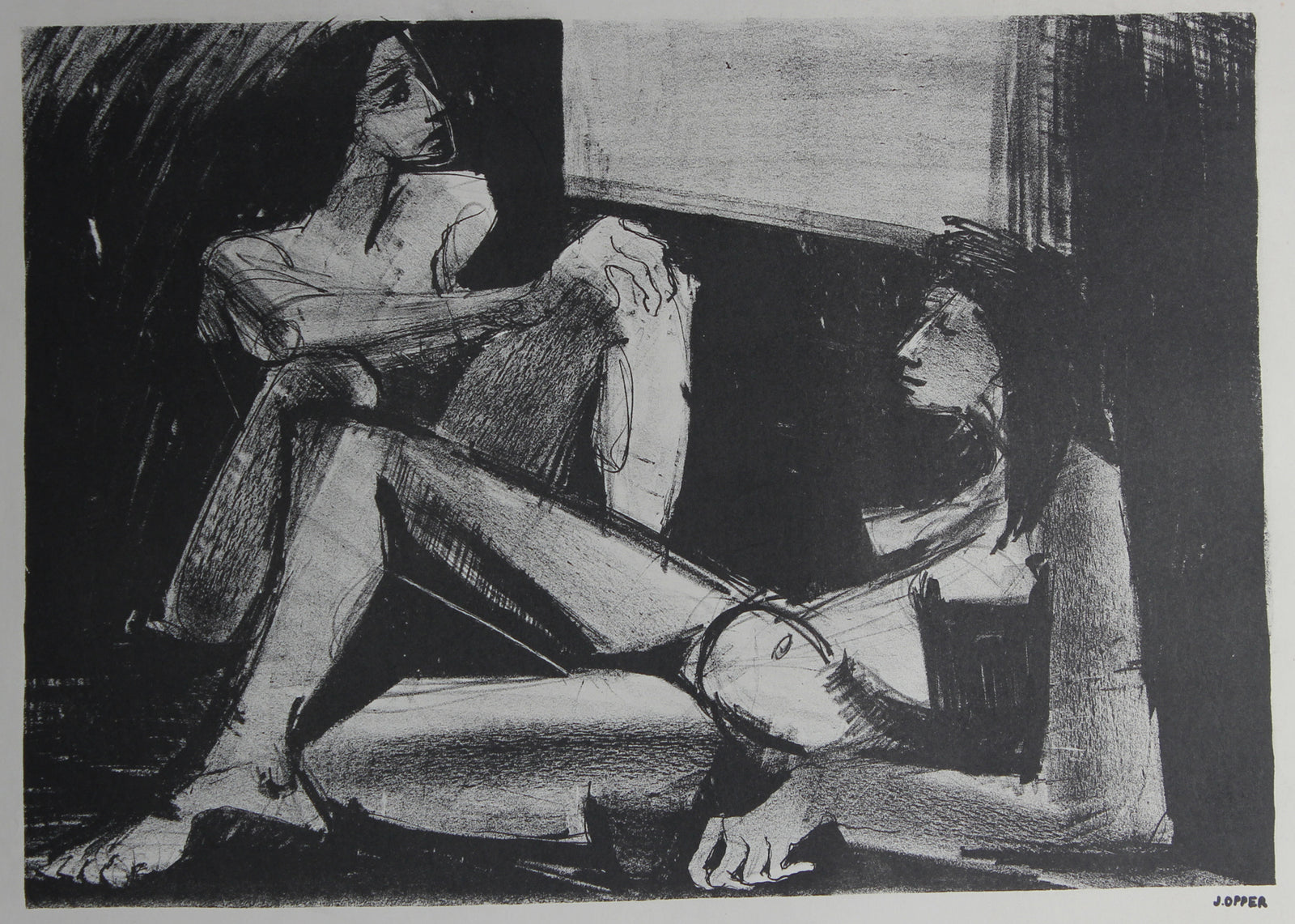 Monochrome Reclining Women<br>1940-50s Stone Lithograph<br><br>#38943