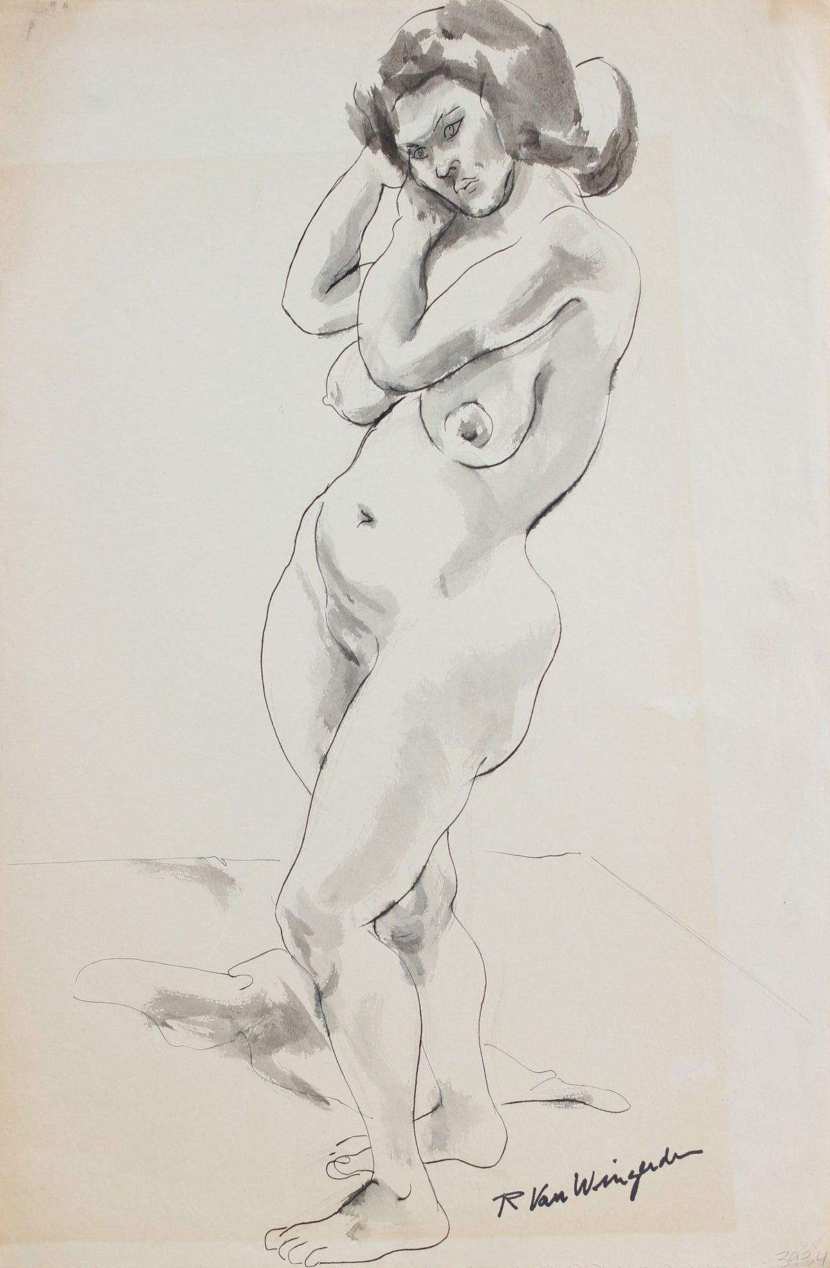 Standing Female Nude&lt;br&gt;1940-50s Mixed Media&lt;br&gt;&lt;br&gt;#3934