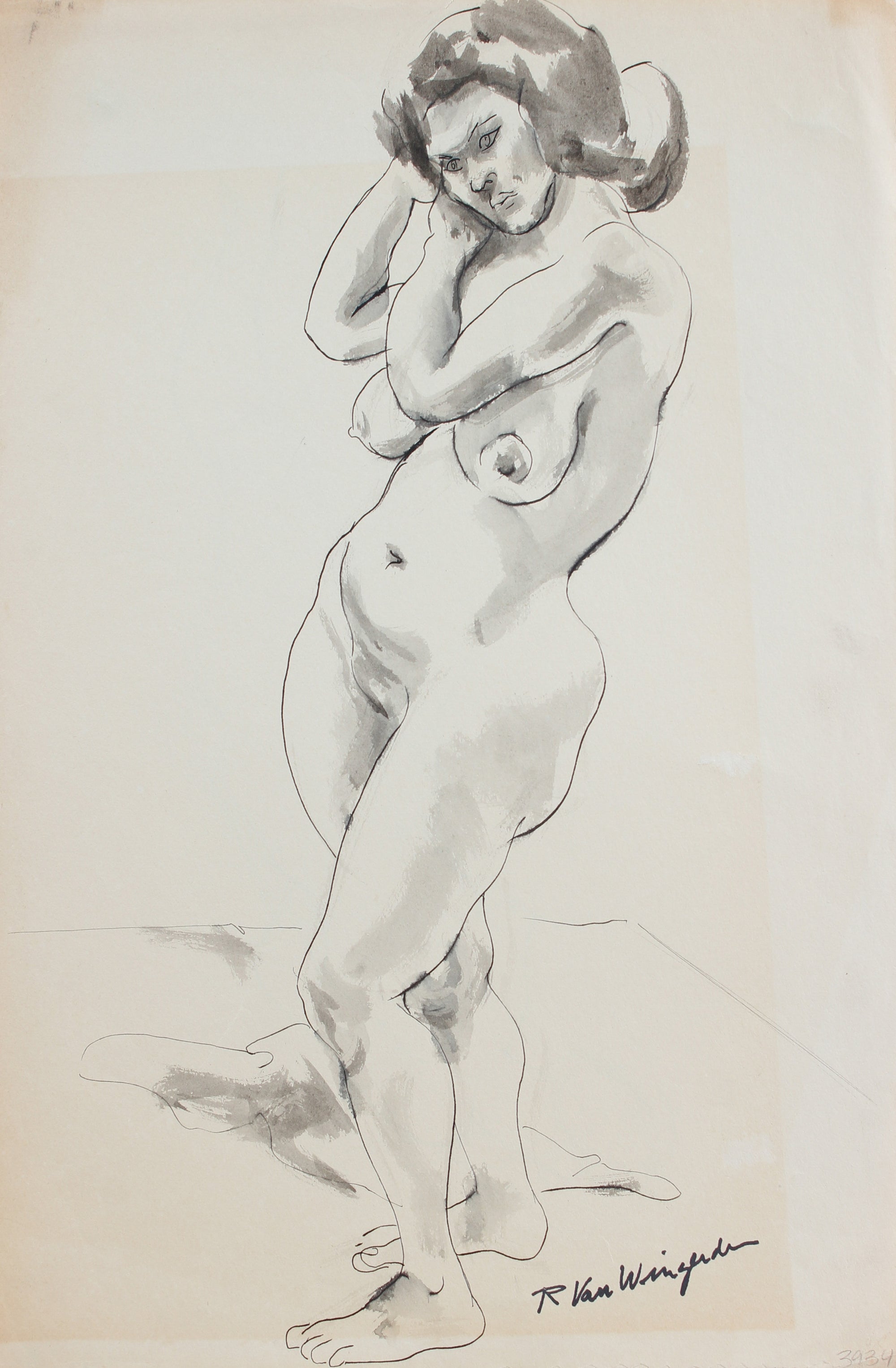 Standing Female Nude<br>1940-50s Mixed Media<br><br>#3934